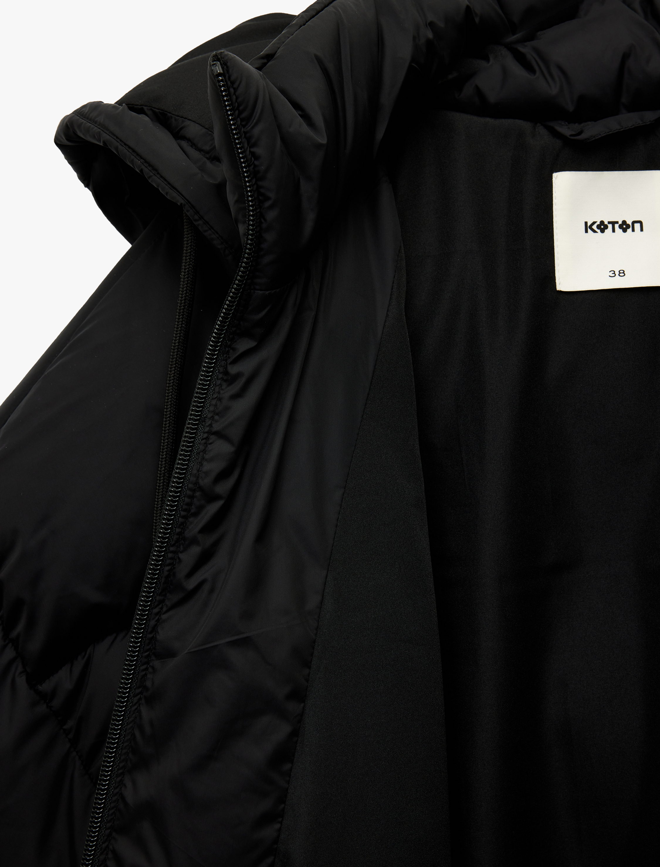   Uzun Kollu Fermuarlı Kapüşonlu Anorak Oversize Şişme Mont