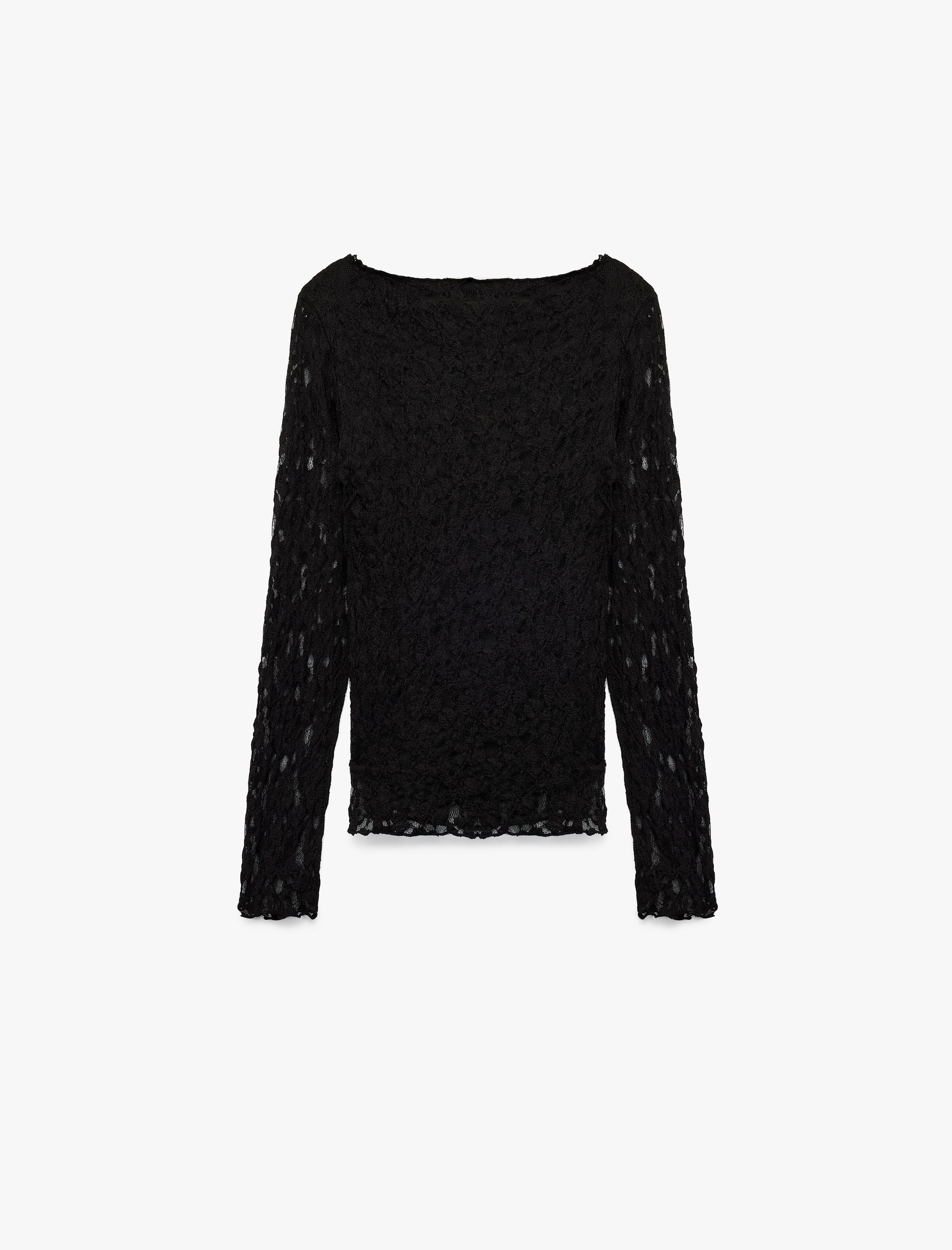   Slim Fit Uzun Kollu Kayık Yaka Dantel Tişört