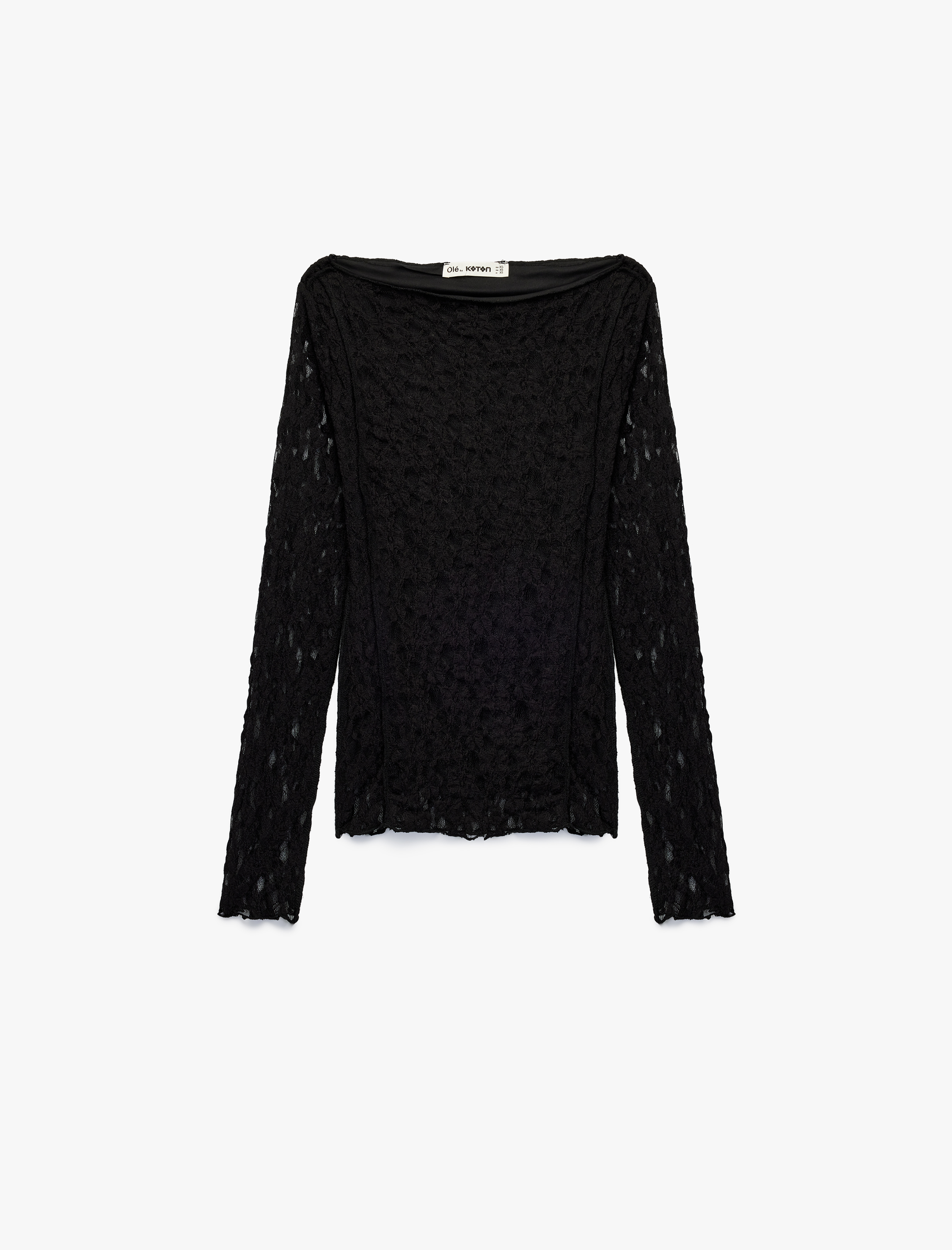   Slim Fit Uzun Kollu Kayık Yaka Dantel Tişört