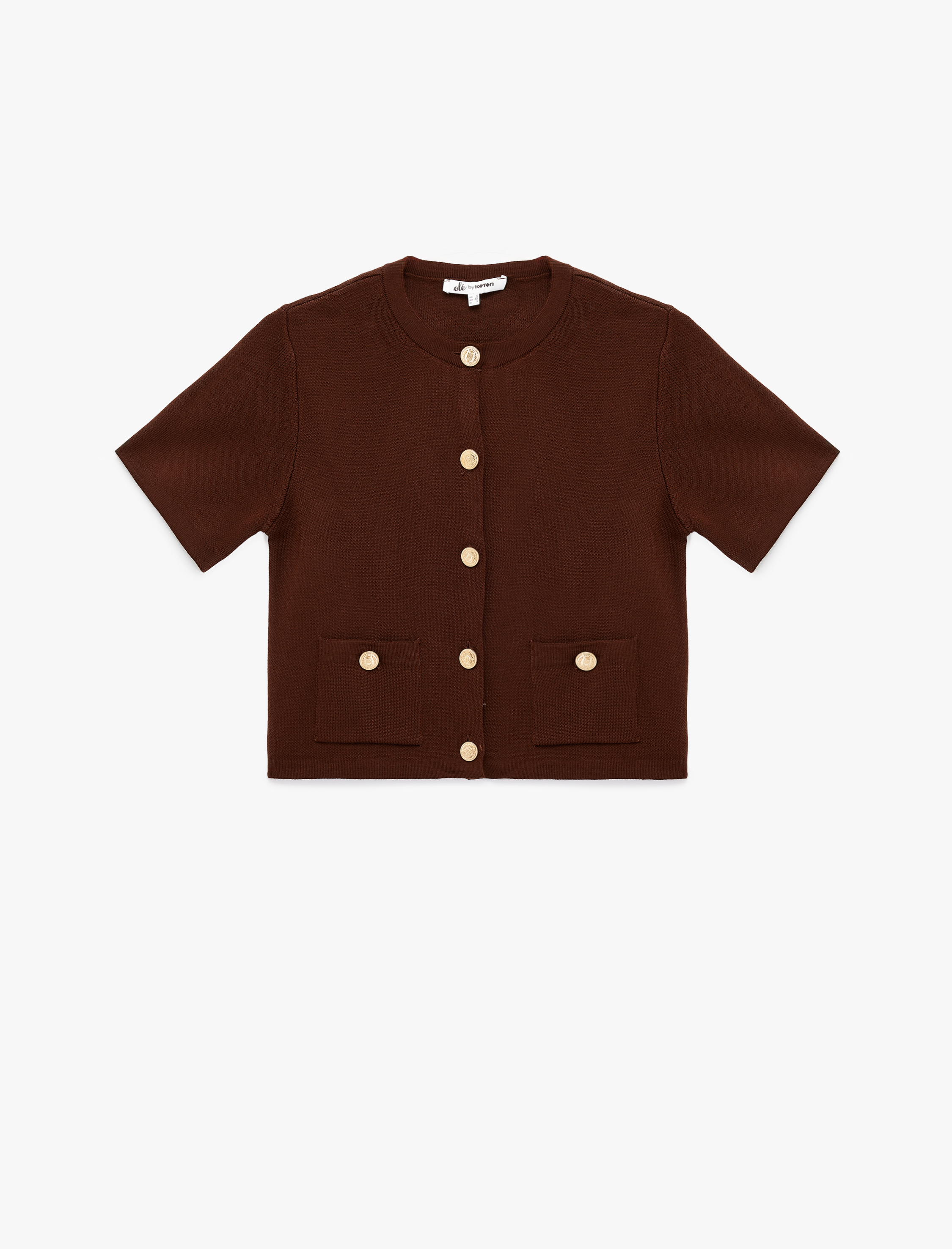   Kısa Kollu Bisiklet Yaka Düğme Detaylı Cepli Triko Hırka