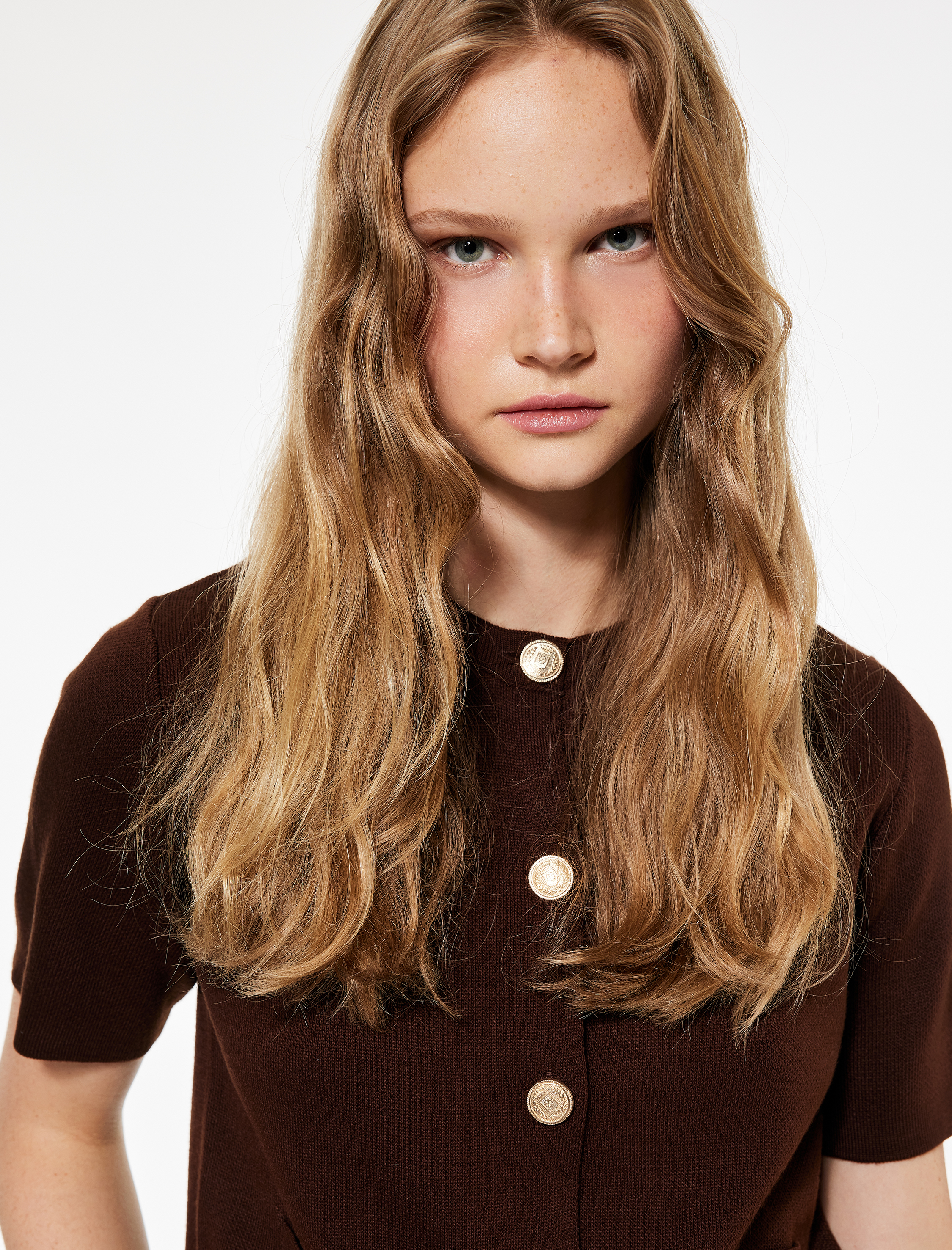   Kısa Kollu Bisiklet Yaka Düğme Detaylı Cepli Triko Hırka