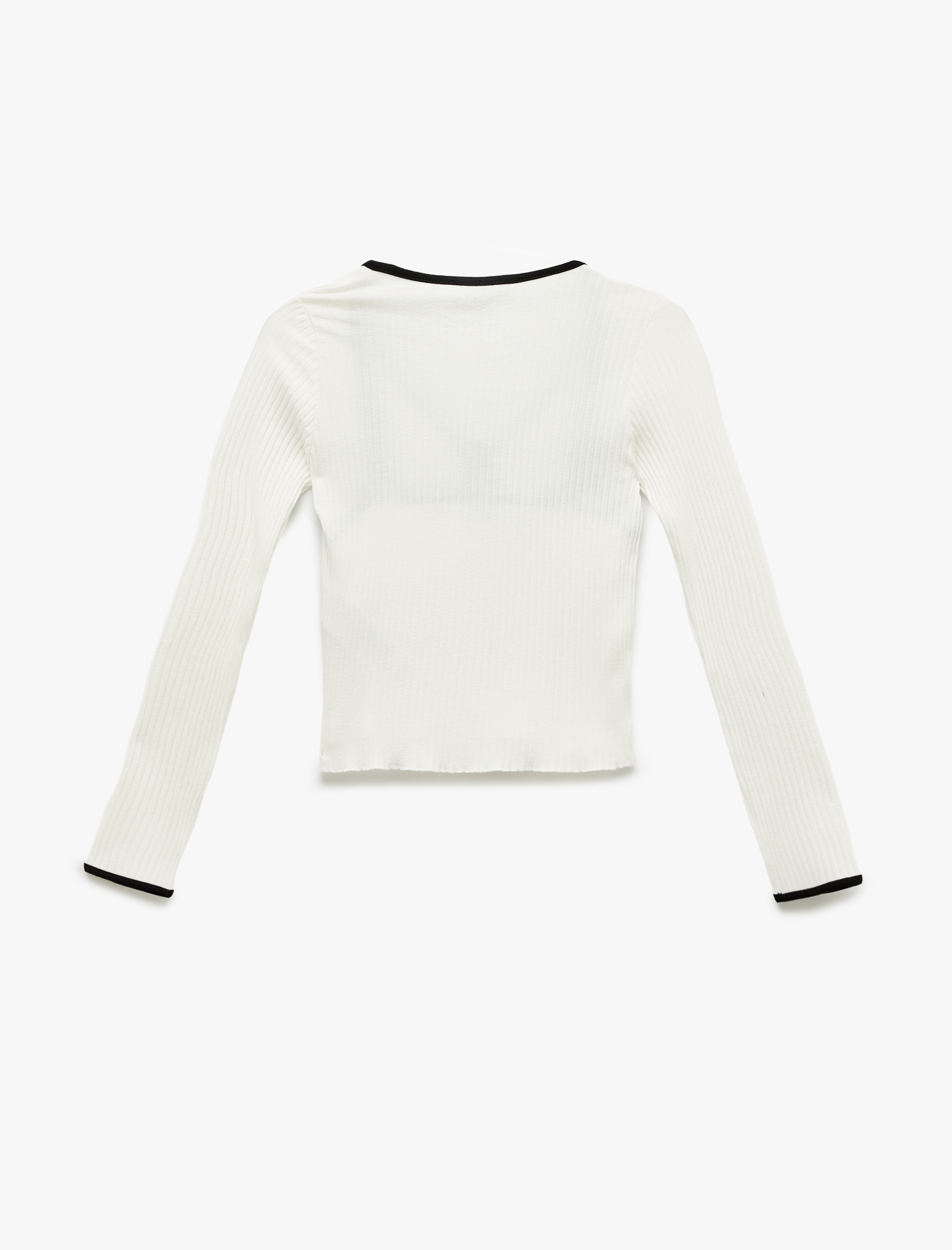   Slim Fit Uzun Kollu Bağlamalı Yaka Fiyonklu Tişört