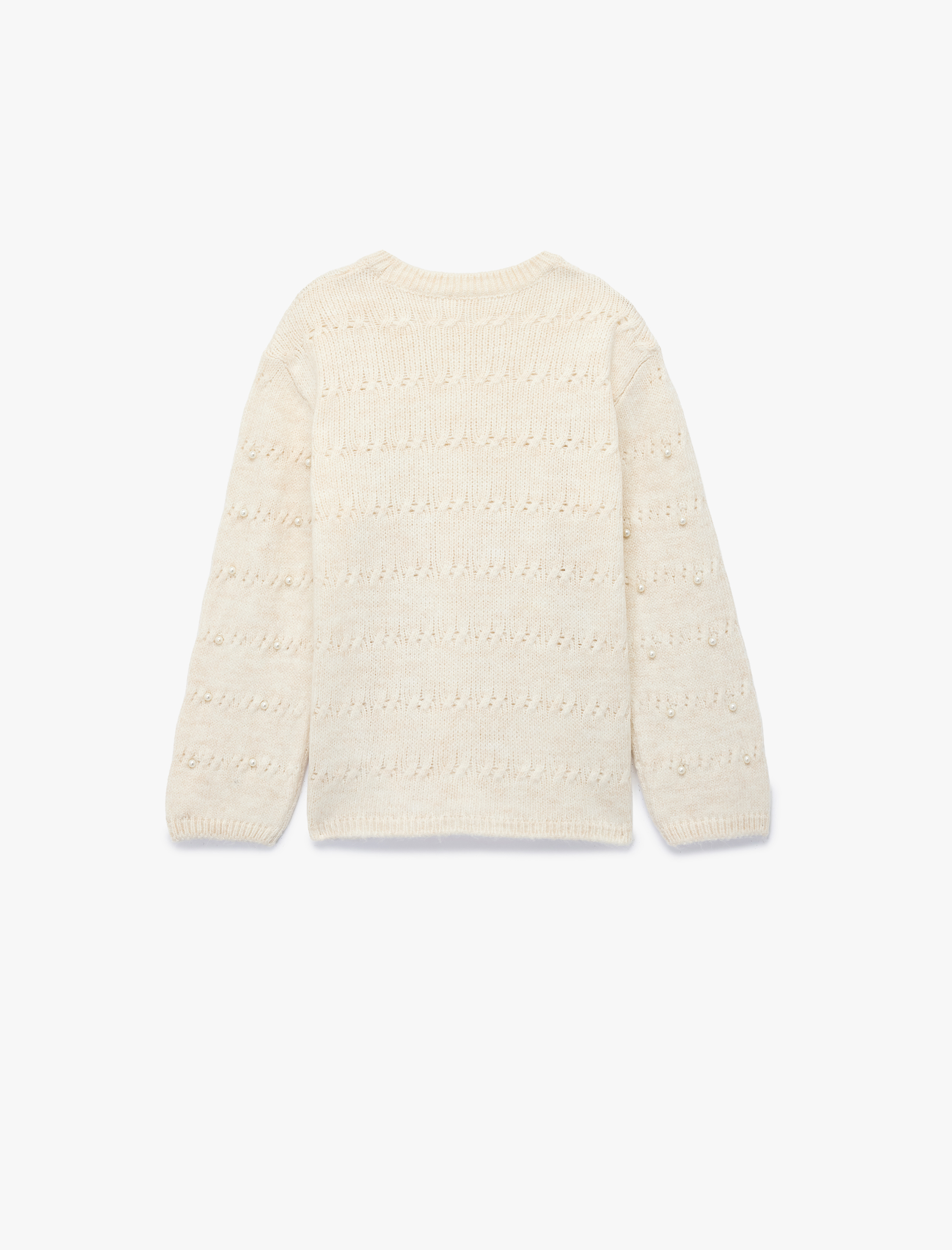  Kız Çocuk Uzun Kollu Bisiklet Yaka Boncuk Detaylı Triko Kazak