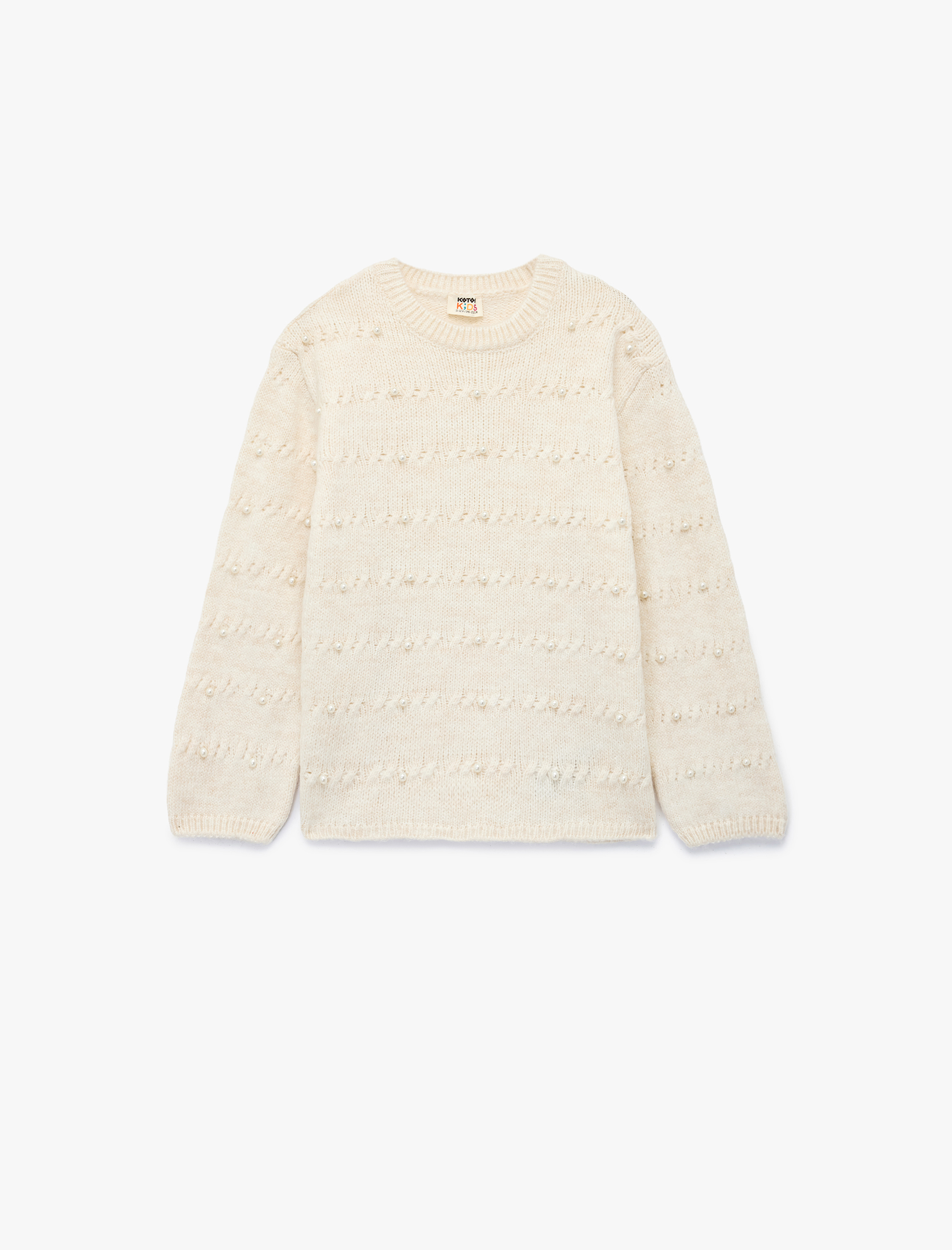  Kız Çocuk Uzun Kollu Bisiklet Yaka Boncuk Detaylı Triko Kazak