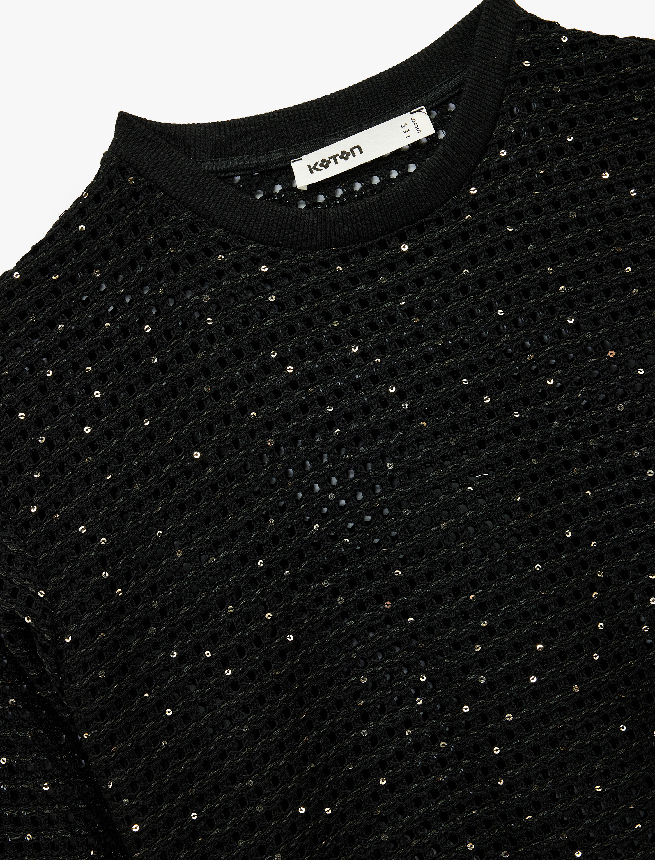   Uzun Kollu Bisiklet Yaka Parıltılı Boncuklu Ajurlu Kazak