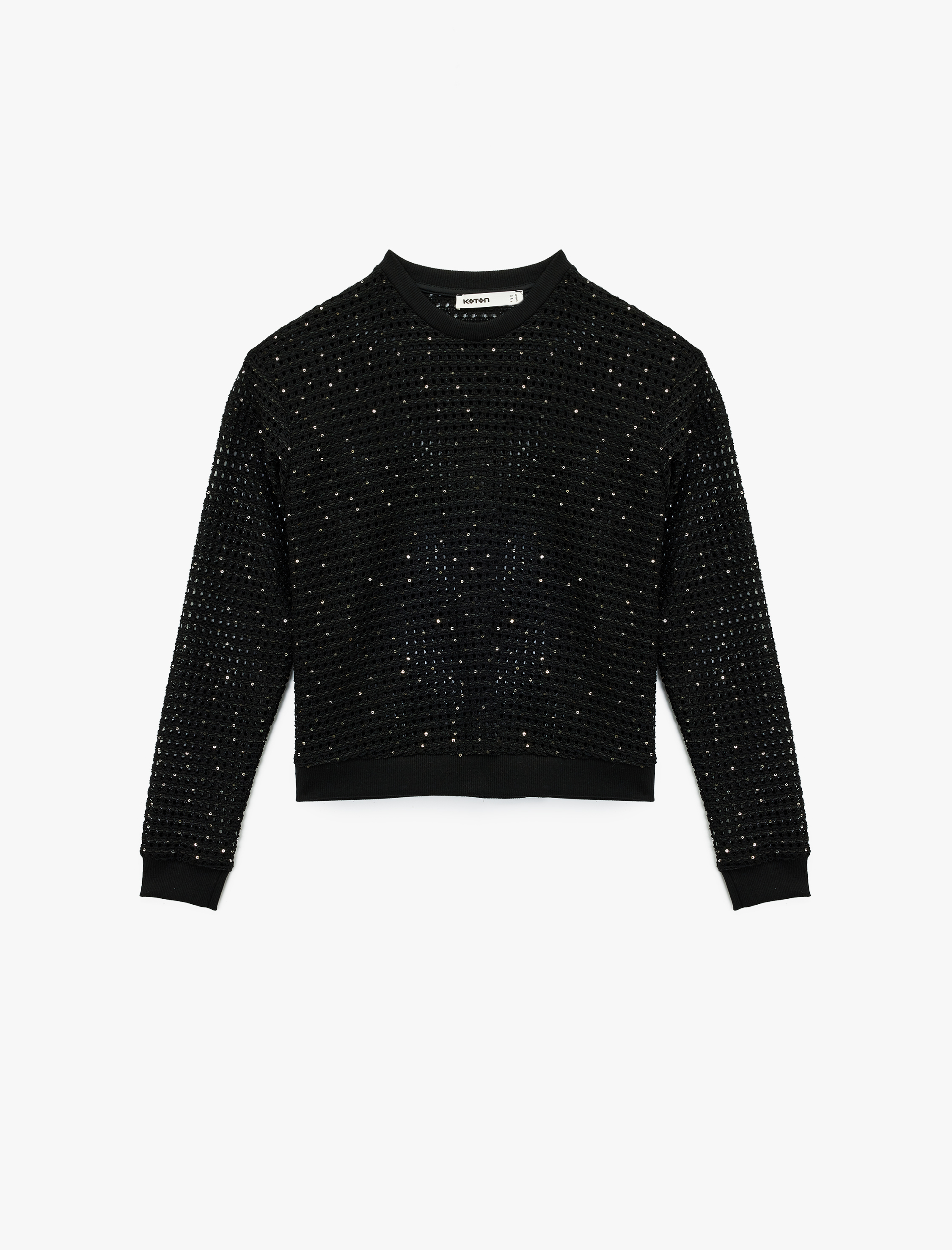   Uzun Kollu Bisiklet Yaka Parıltılı Boncuklu Ajurlu Kazak