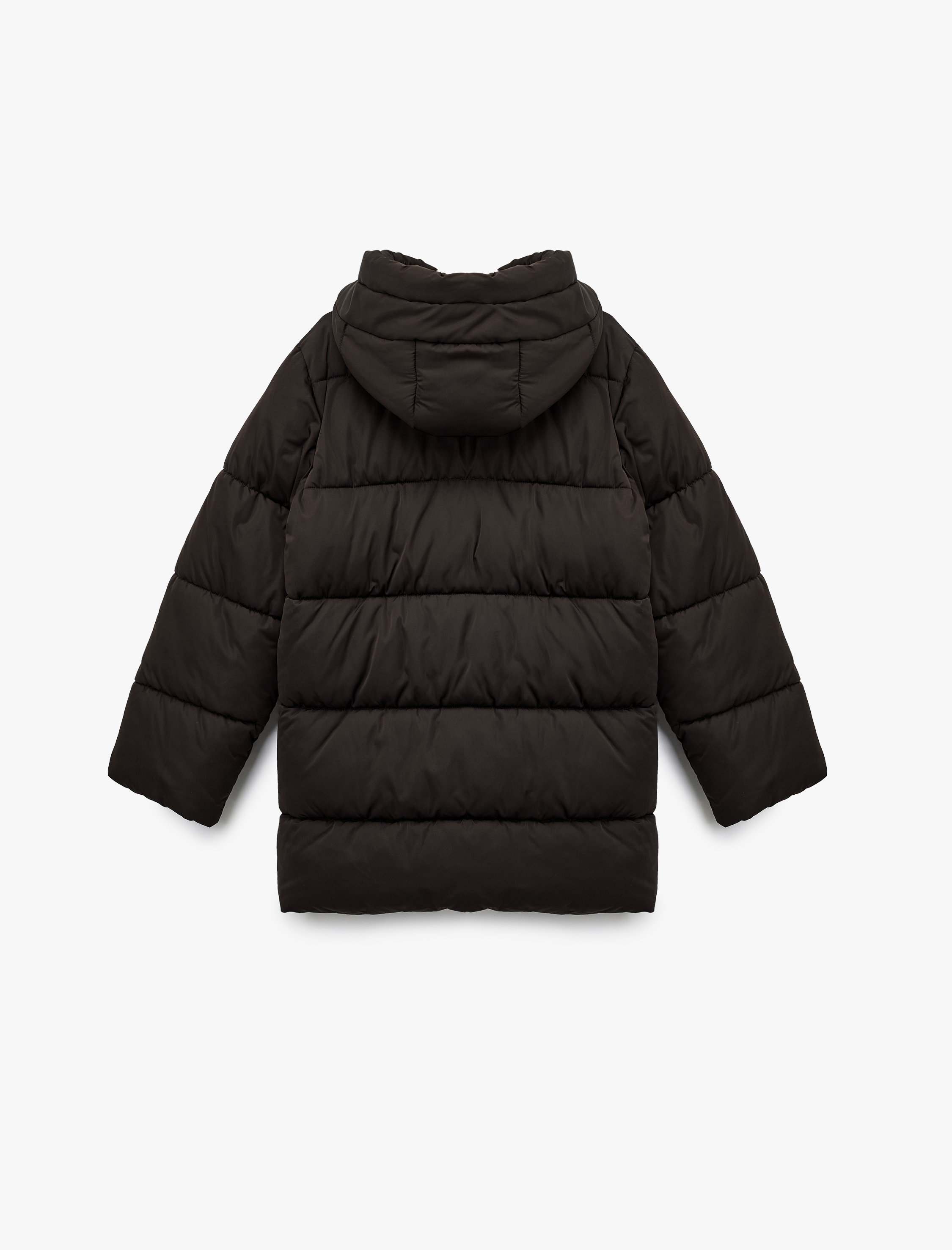   Fermuarlı Uzun Kollu Su İtici Kapüşonlu Oversize Şişme Mont