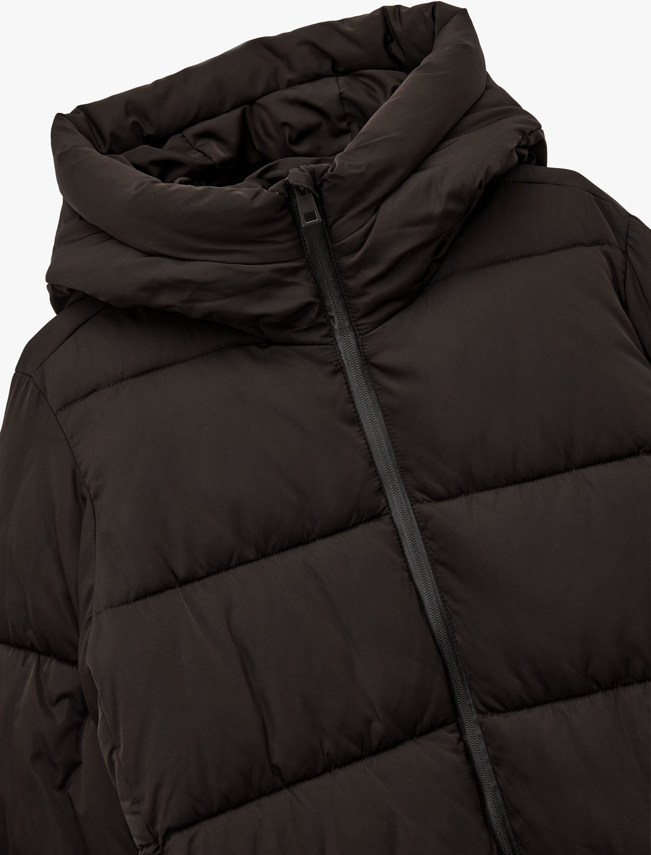   Fermuarlı Uzun Kollu Su İtici Kapüşonlu Oversize Şişme Mont