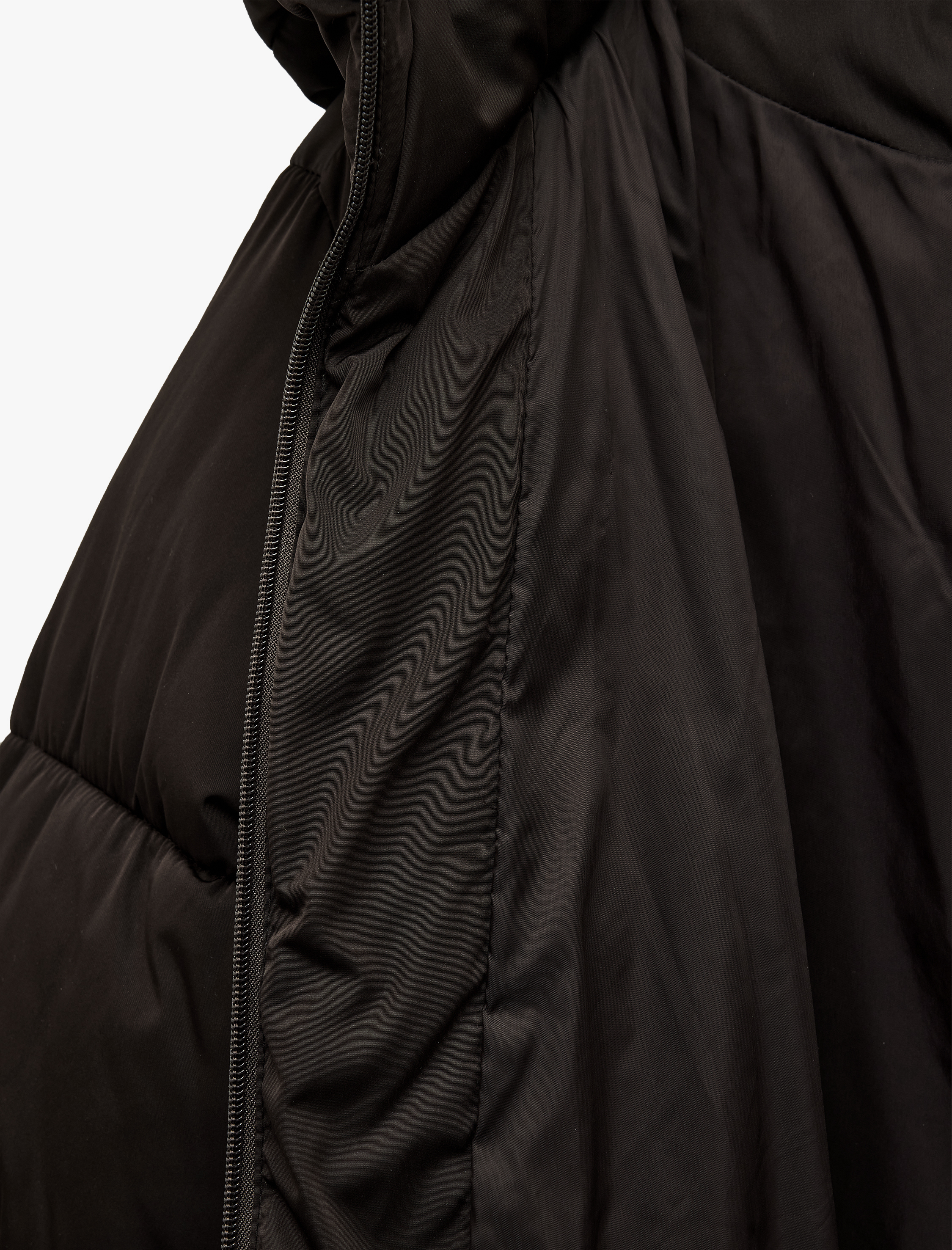   Fermuarlı Uzun Kollu Su İtici Kapüşonlu Oversize Şişme Mont