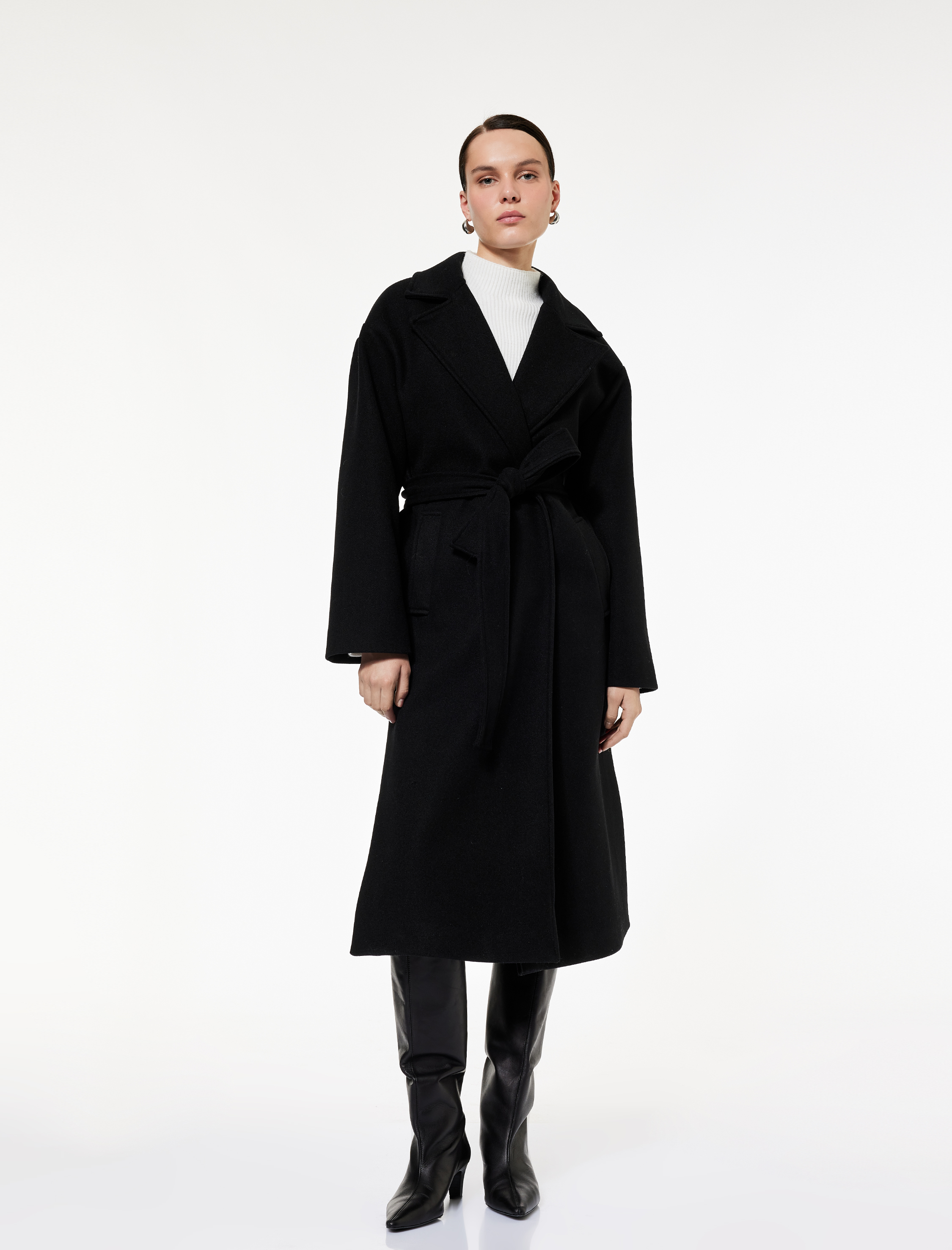   Uzun Kollu Kruvaze Kemerli Uzun Kaşe Kaban