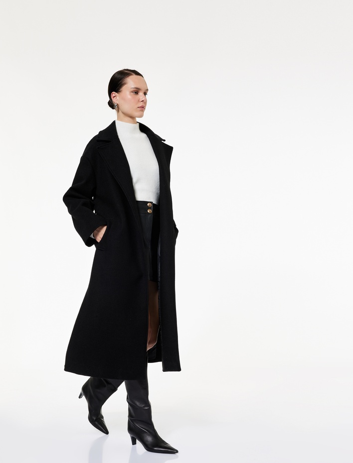  Uzun Kollu Kruvaze Kemerli Uzun Kaşe Kaban