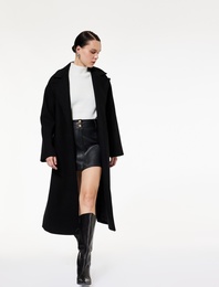 Uzun Kollu Kruvaze Kemerli Uzun Kaşe Kaban