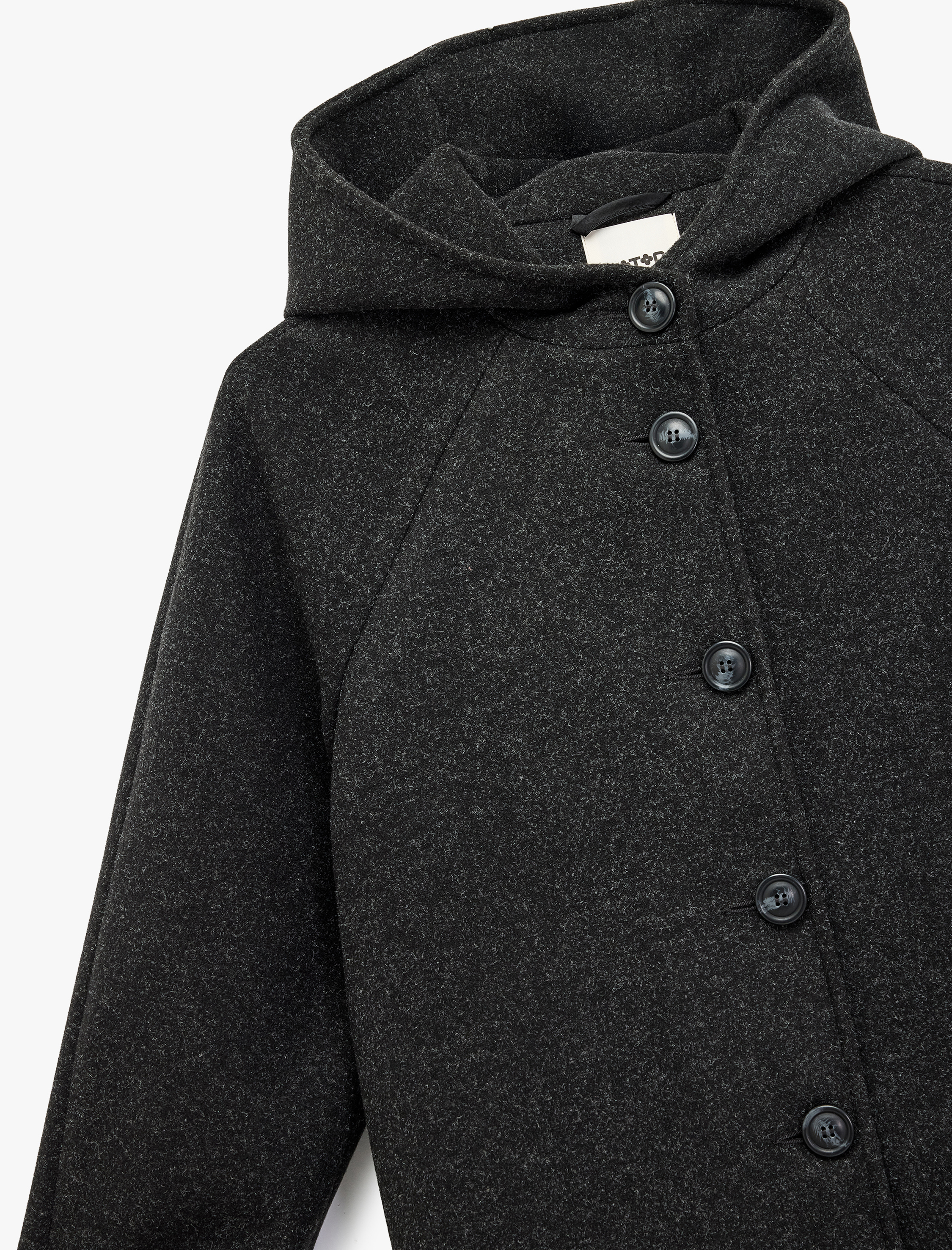   Düğmeli Cepli Uzun Kollu Kısa Kapüşonlu Kaşe Mont