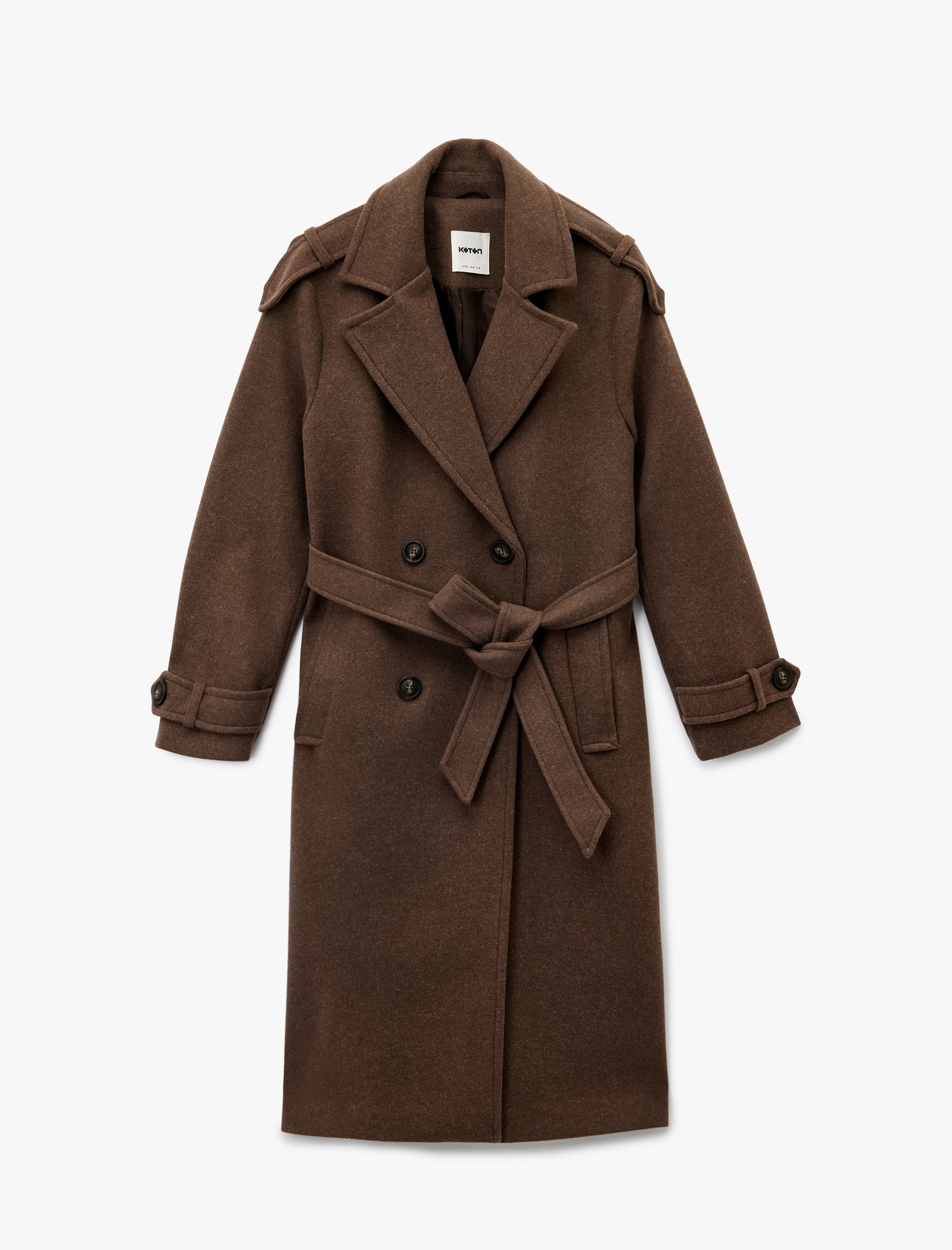   Trenç Kaban Kaşe Kruvaze Kemerli Cepli Uzun Kollu