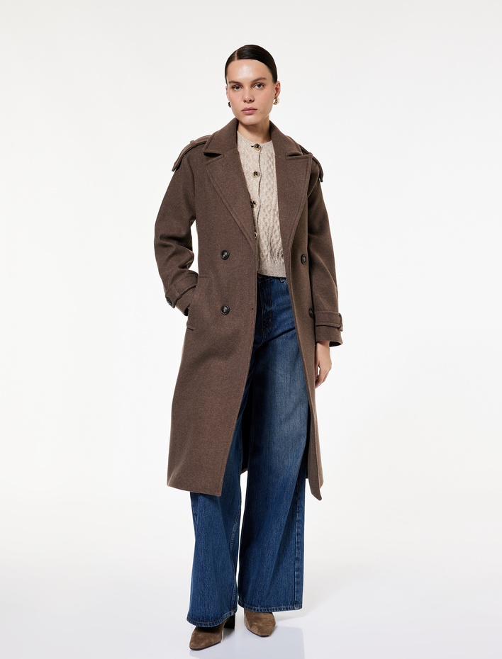  Cepli Uzun Kollu Kruvaze Kemerli Uzun Kaşe Kaban