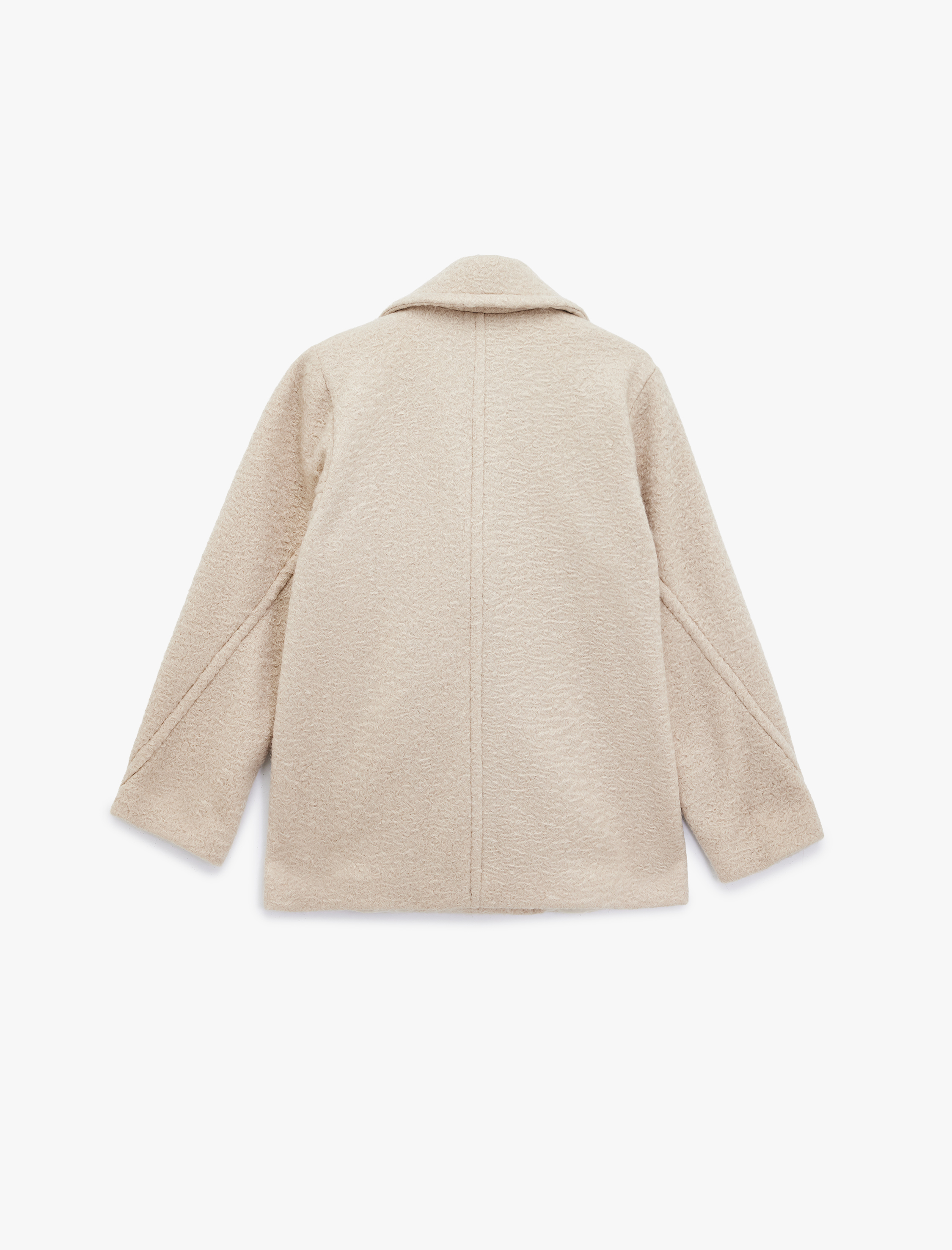   Düğmeli Cep Detaylı Kruvaze Yaka Oversize Buklet Kaban