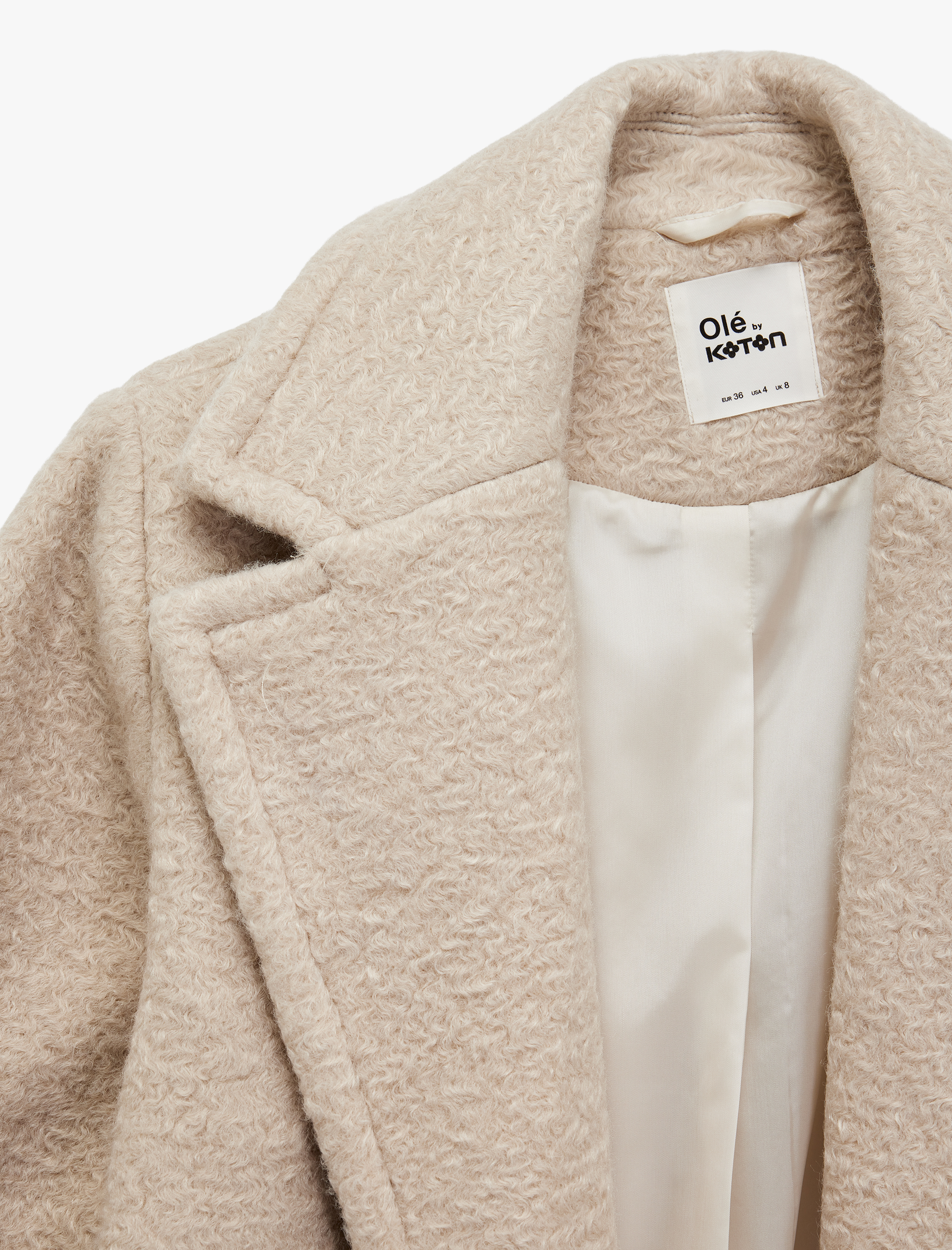   Düğmeli Cep Detaylı Kruvaze Yaka Oversize Buklet Kaban