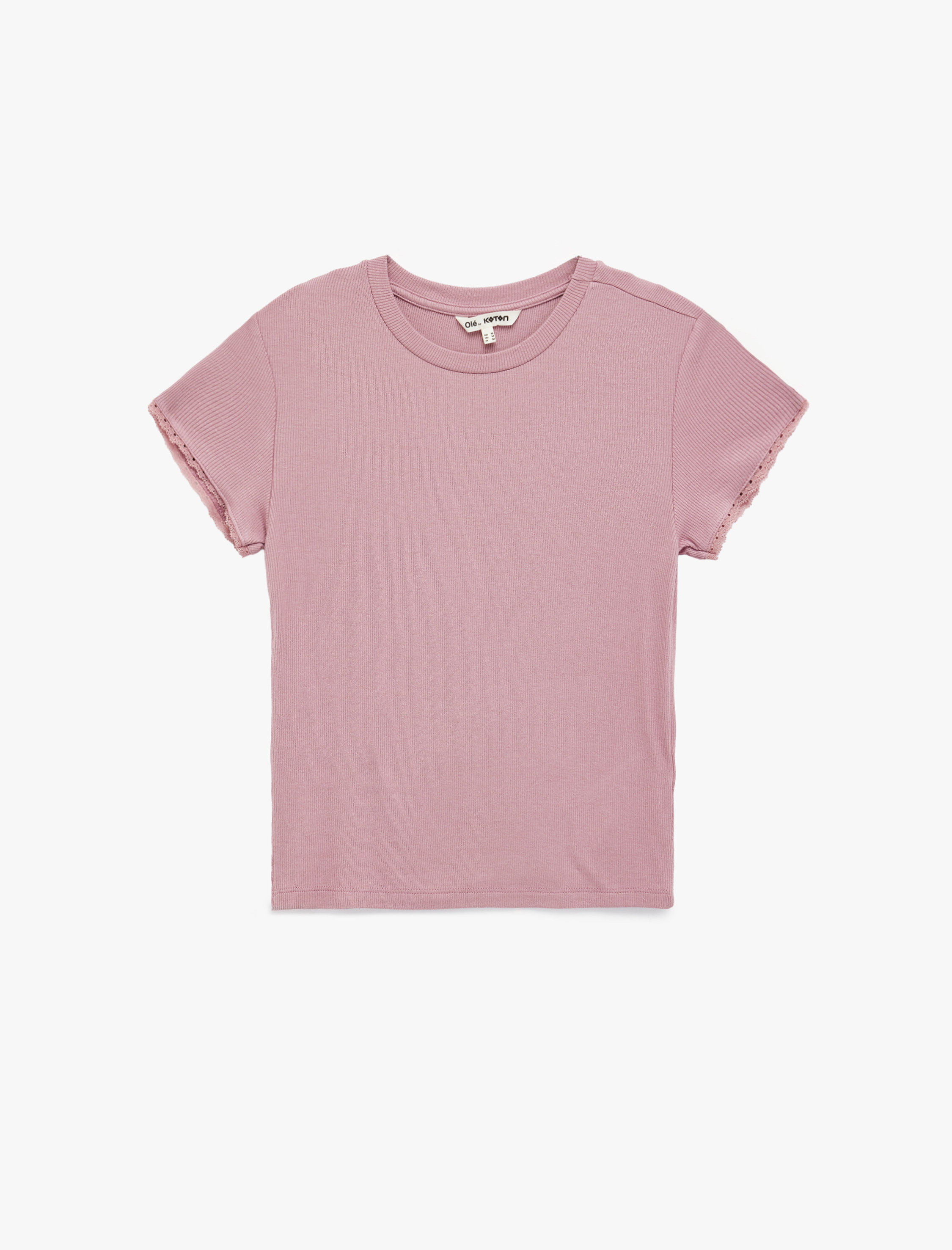   Slim Fit Kısa Kollu Dantel Detaylı Bisiklet Yaka Fitilli Tişört