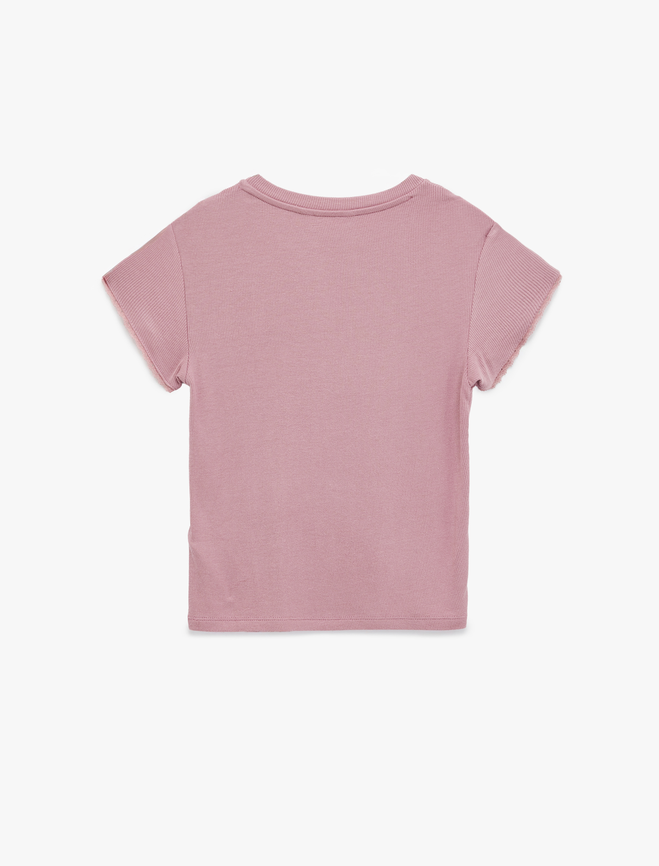   Slim Fit Kısa Kollu Dantel Detaylı Bisiklet Yaka Fitilli Tişört