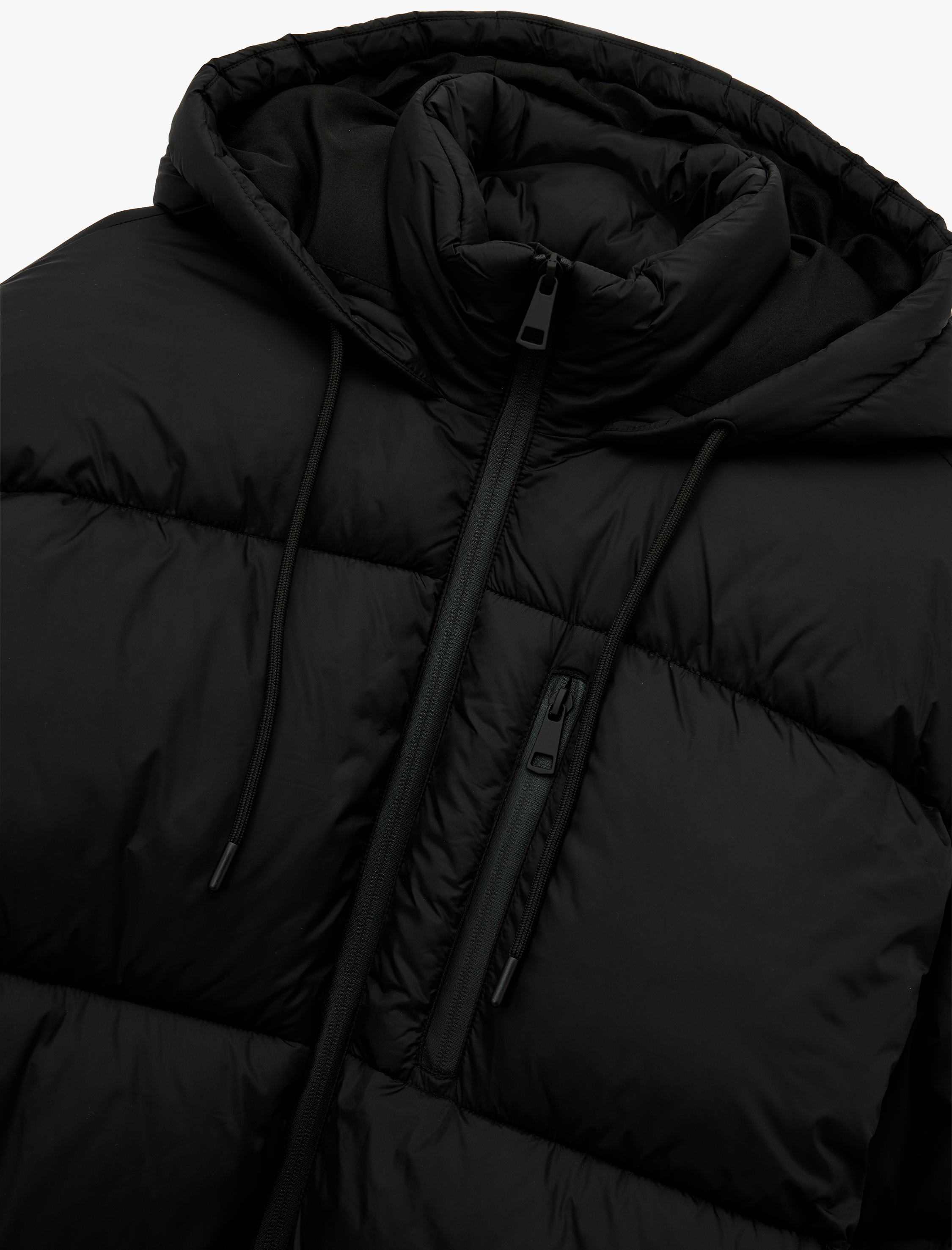   Uzun Kollu Fermuarlı Kapüşonlu Anorak Oversize Şişme Mont