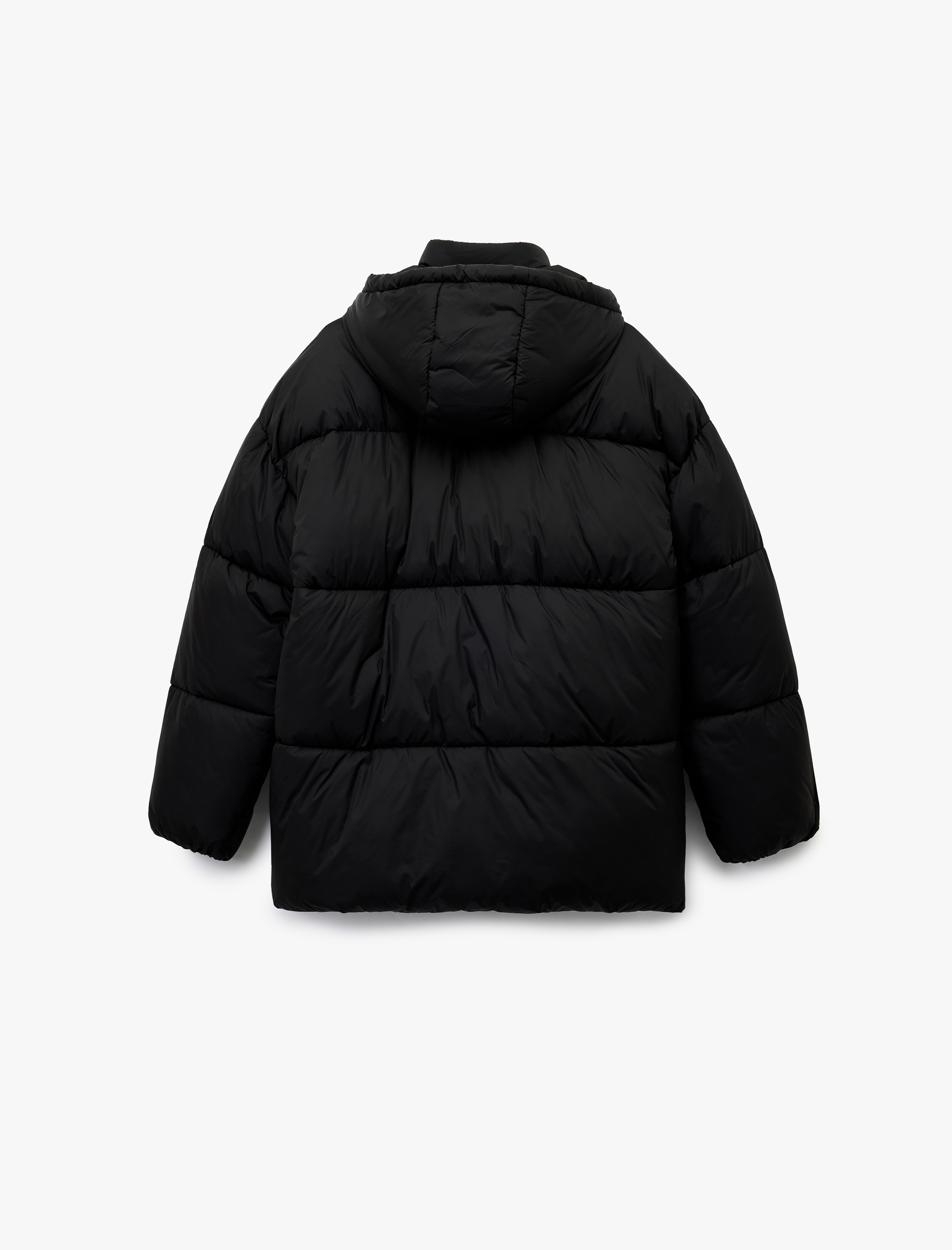   Uzun Kollu Fermuarlı Kapüşonlu Anorak Oversize Şişme Mont