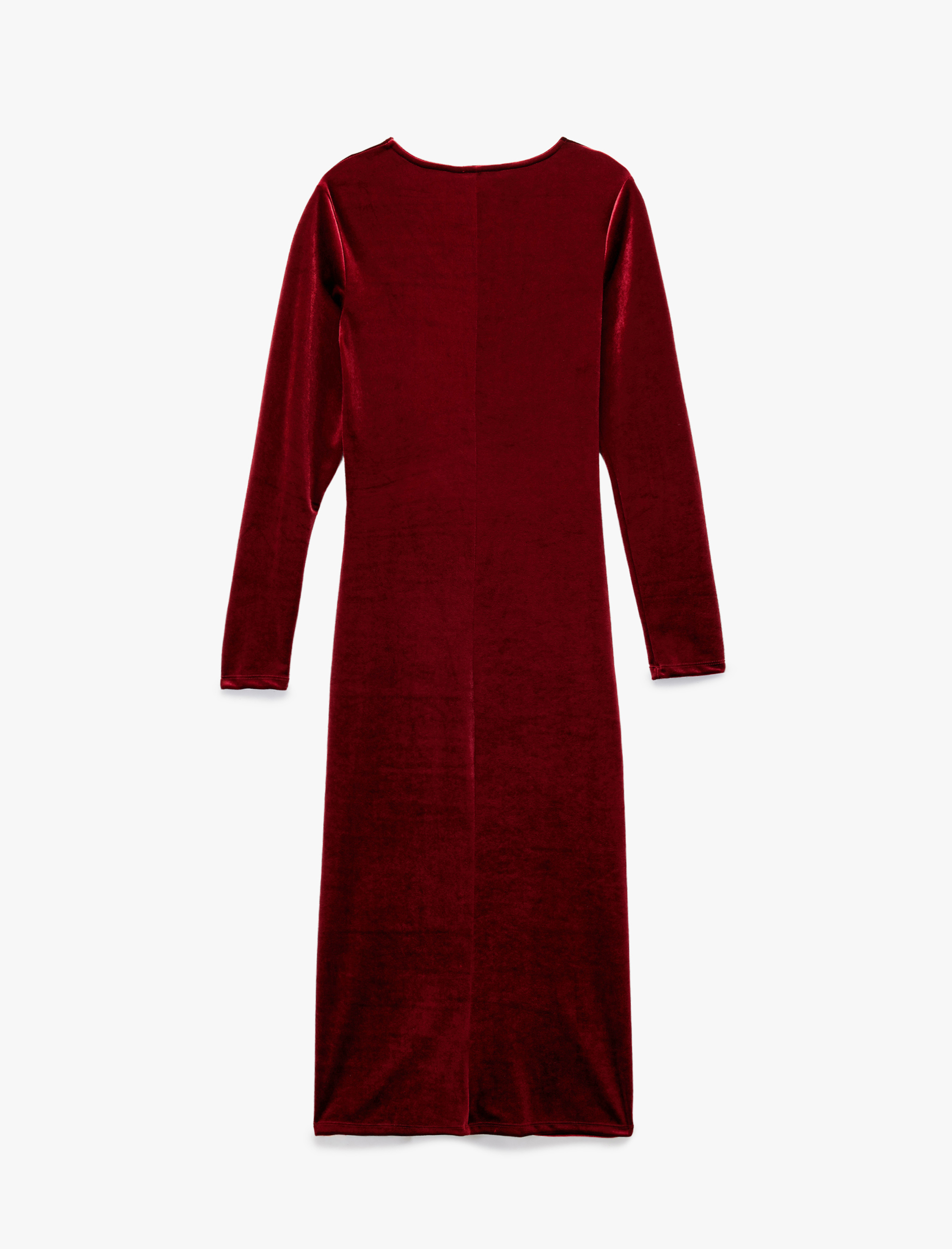   Drape Detaylı Uzun Kollu Bisiklet Yaka Uzun Kadife Elbise