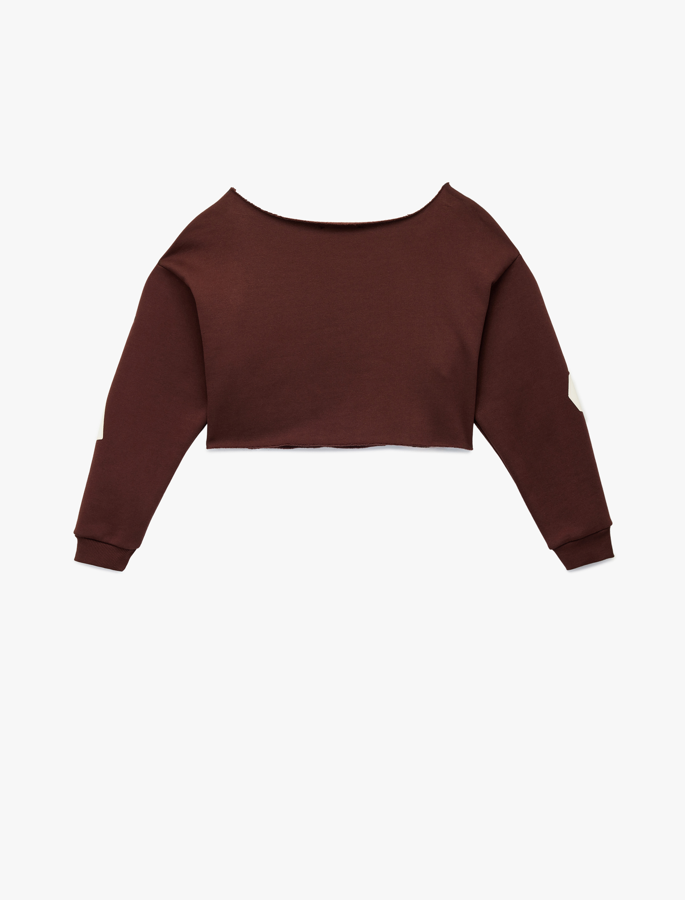   Şardonlu Uzun Kollu Baskılı Kayık Yaka Oversize Crop Sweatshirt