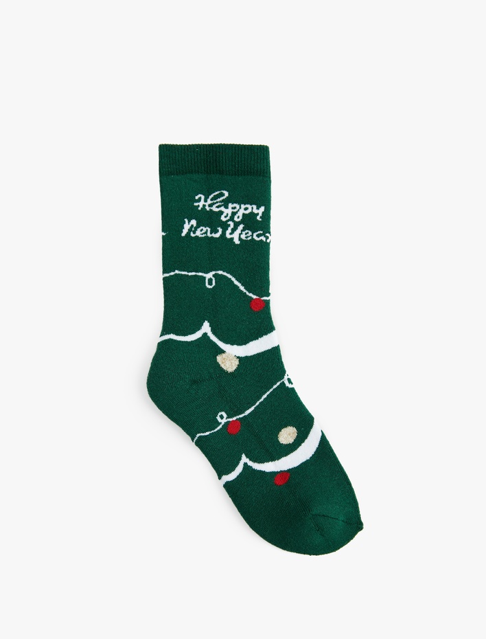 Kadın Pamuklu Yılbaşı Baskılı Havlu Soket Çorap