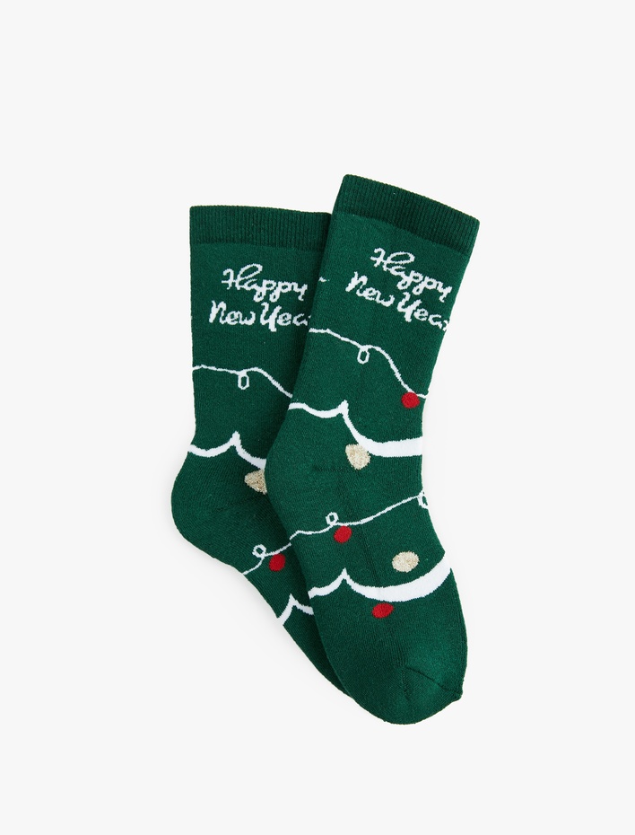 Kadın Pamuklu Yılbaşı Baskılı Havlu Soket Çorap