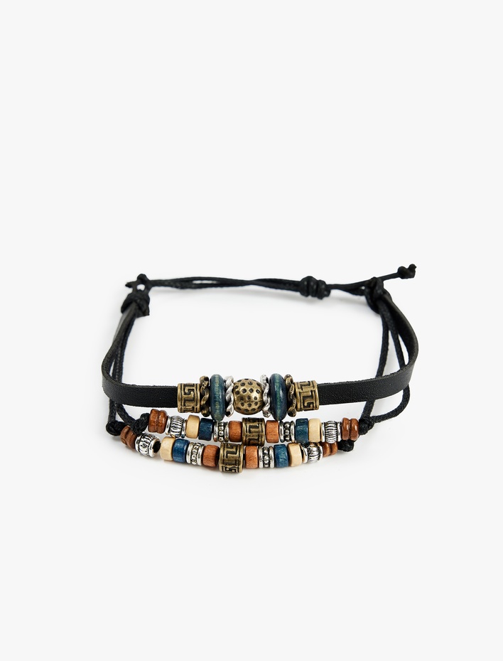 Erkek Çok Renkli Boncuklu Suni Deri Bileklik