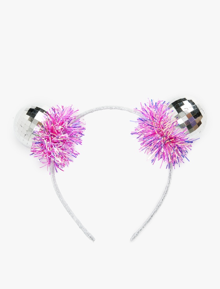 Kız Çocuk Simli Ponpon Aplikeli Yılbaşı Tacı