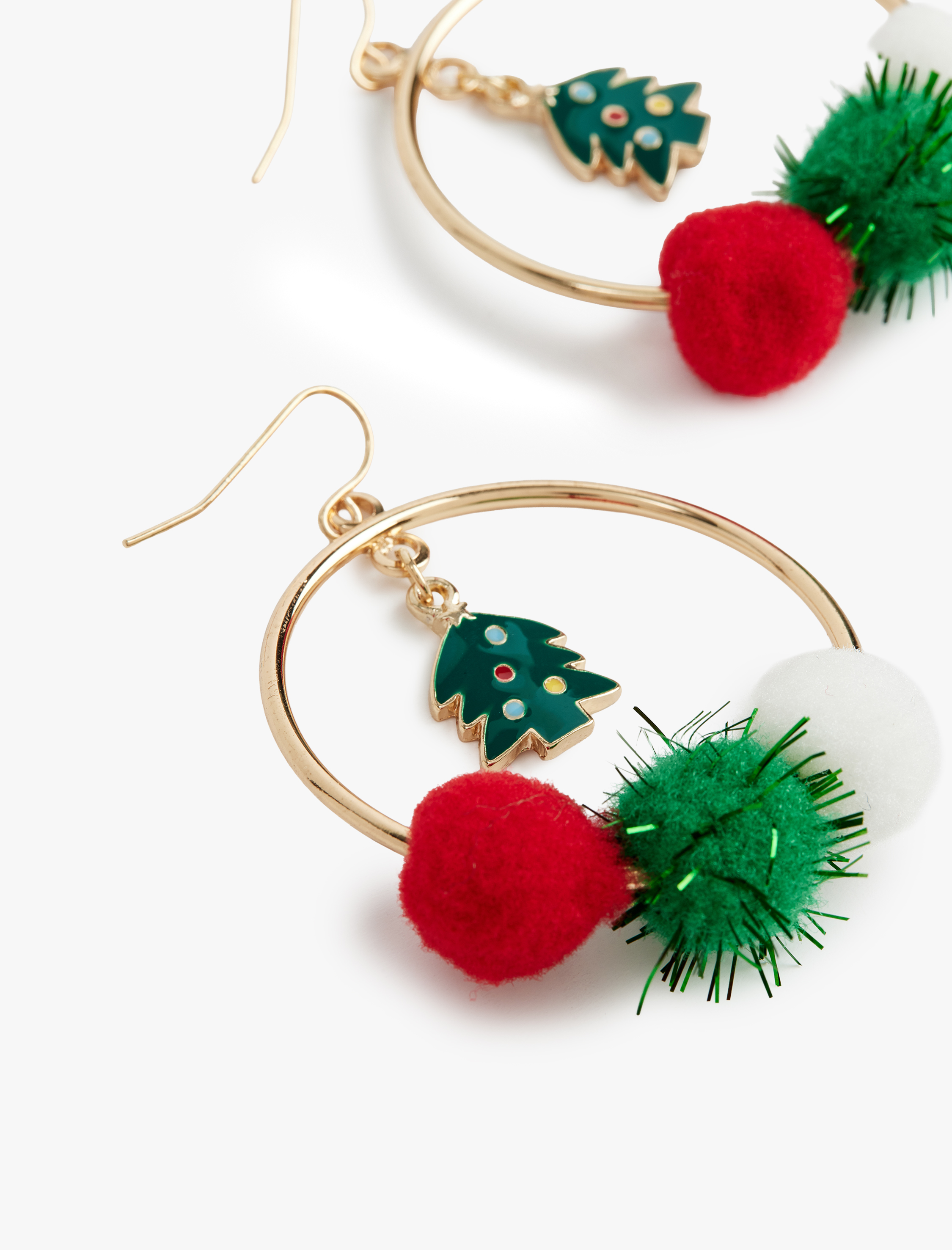  Kadın Çok Renkli Ponponlu Yılbaşı Temalı Sallantılı Halka Küpe