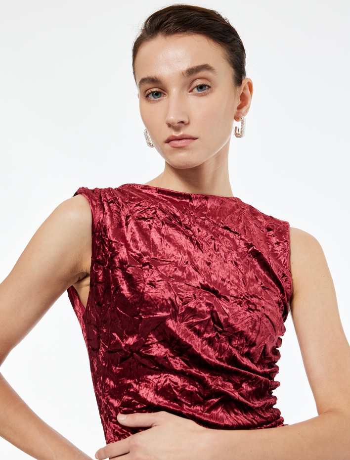  Kolsuz Bisiklet Yaka Drapeli Midi Elbise