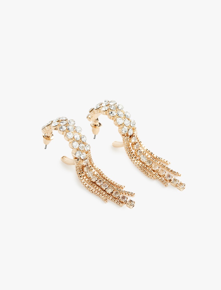 Kadın Taş Detaylı Zincirli Sallantılı Çelik Karışımlı Halka Küpe