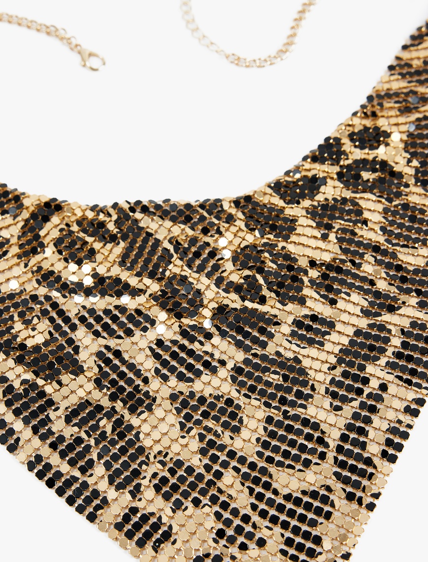  Kadın Leopar Desenli Metal Bandana Kolye