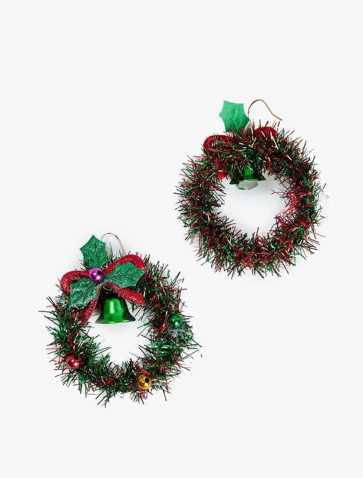 Kadın Sallantılı Çok Renkli Boncuk Detaylı Yılbaşı Küpe