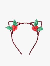 Yılbaşı Çiçeği Detaylı Kulak Aplikeli Yılbaşı Tacı