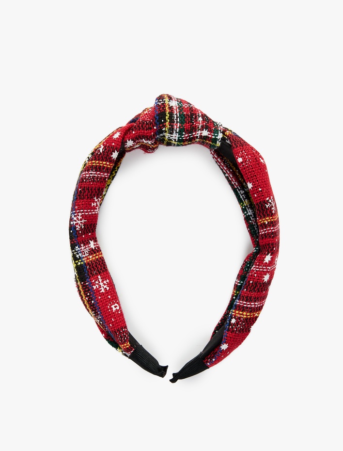 Kadın Ekoseli  Düğüm Detaylı Kar Desenli Taç