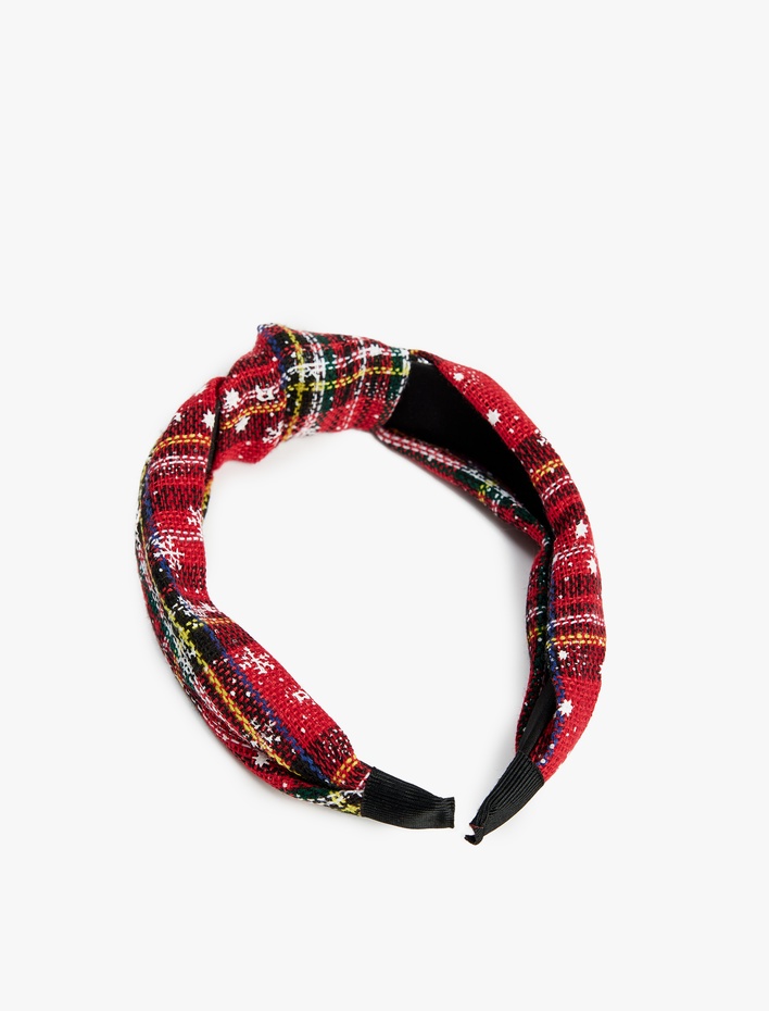 Kadın Ekoseli  Düğüm Detaylı Kar Desenli Taç