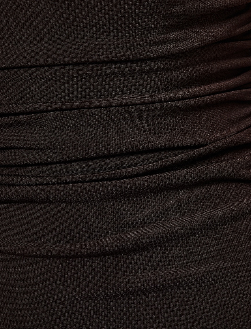   Straplez Yaka Kolsuz Drape Detaylı Uzun Abiye Elbise