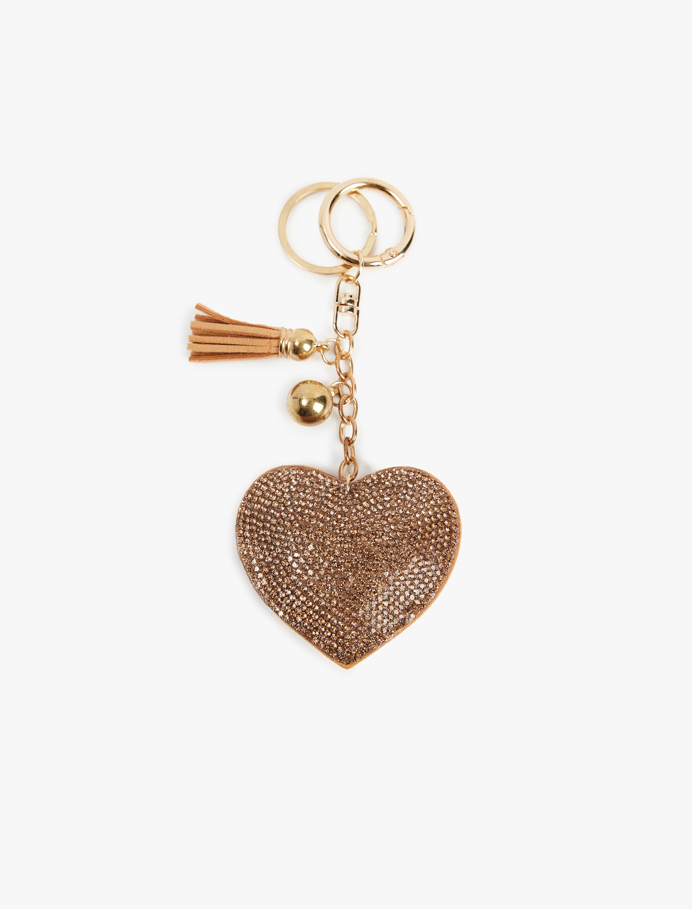  Kadın Püskül Detaylı Kalpli Taşlı Anahtarlık