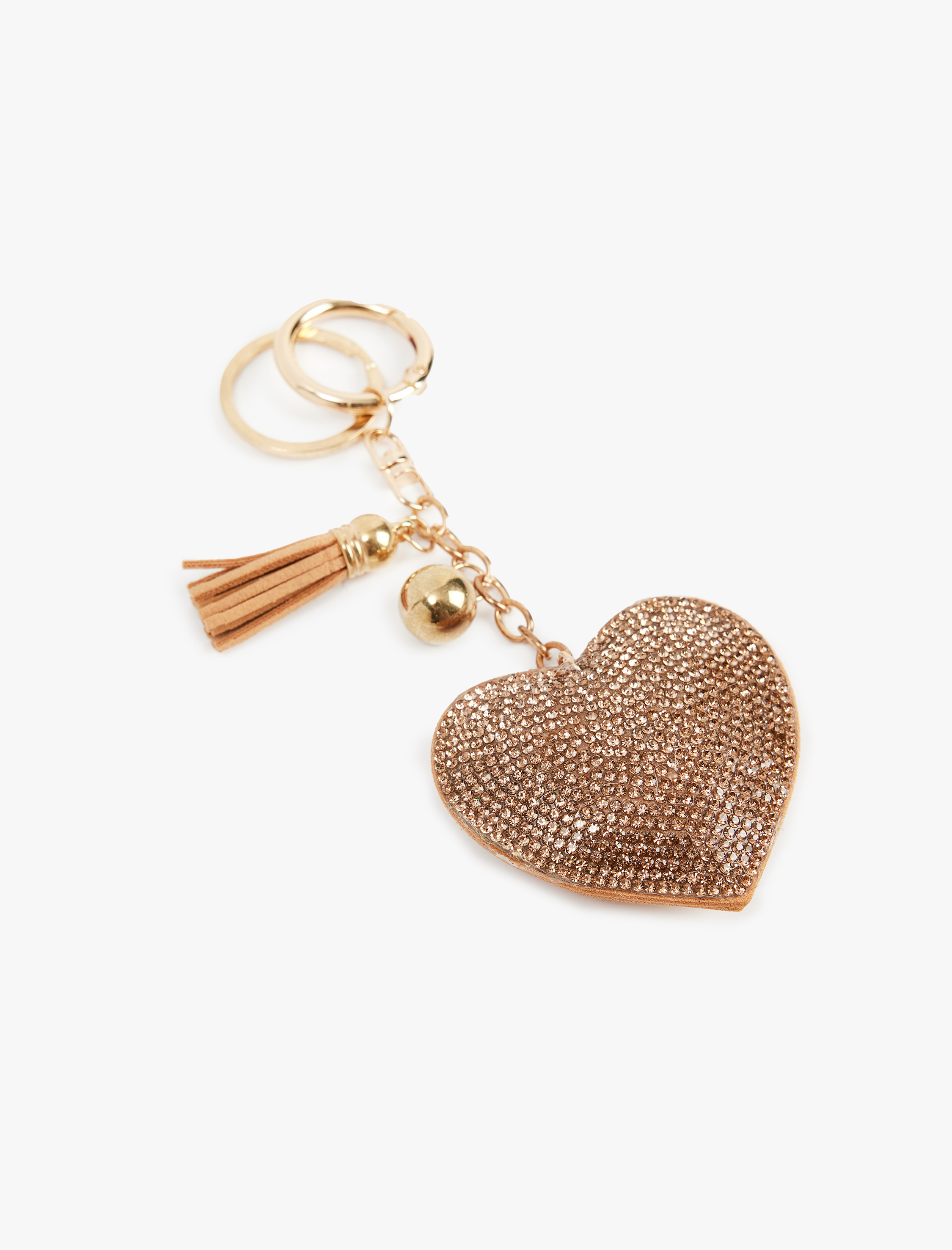  Kadın Püskül Detaylı Kalpli Taşlı Anahtarlık