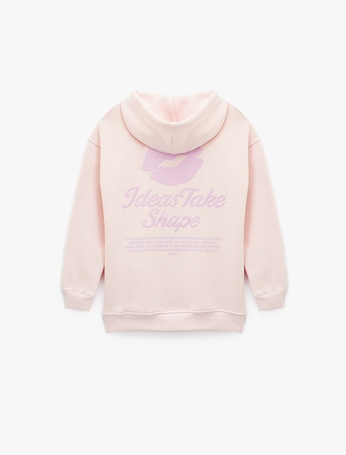  Uzun Kollu Kapüşonlu Baskılı Oversize Sweatshirt