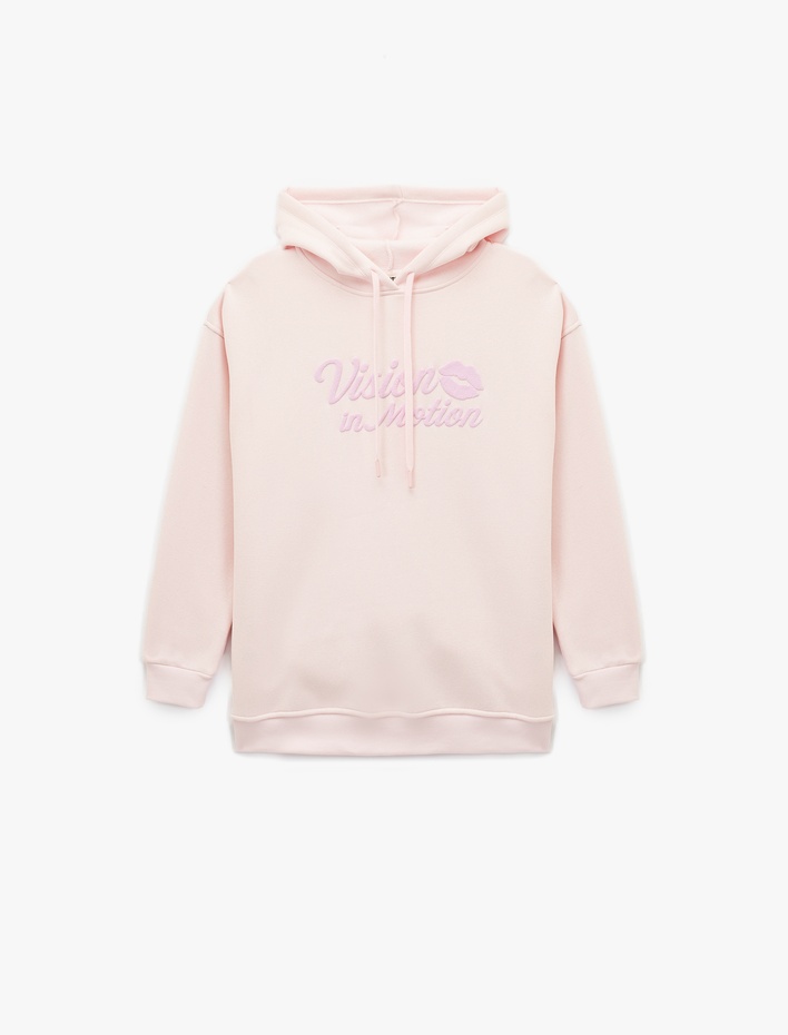  Uzun Kollu Kapüşonlu Baskılı Oversize Sweatshirt