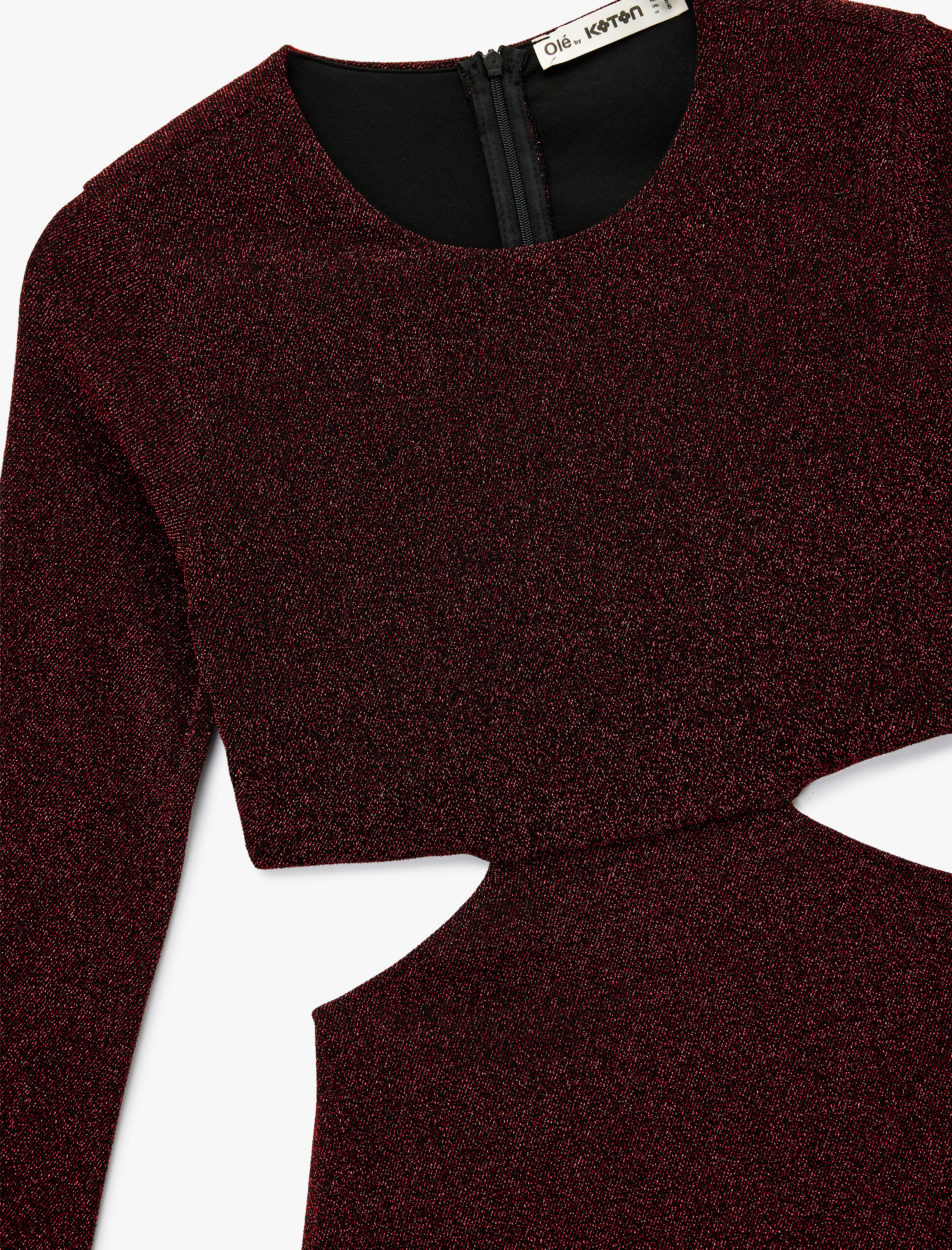 Uzun Kollu Bisiklet Yaka Simli Pencere Detaylı Mini Elbise