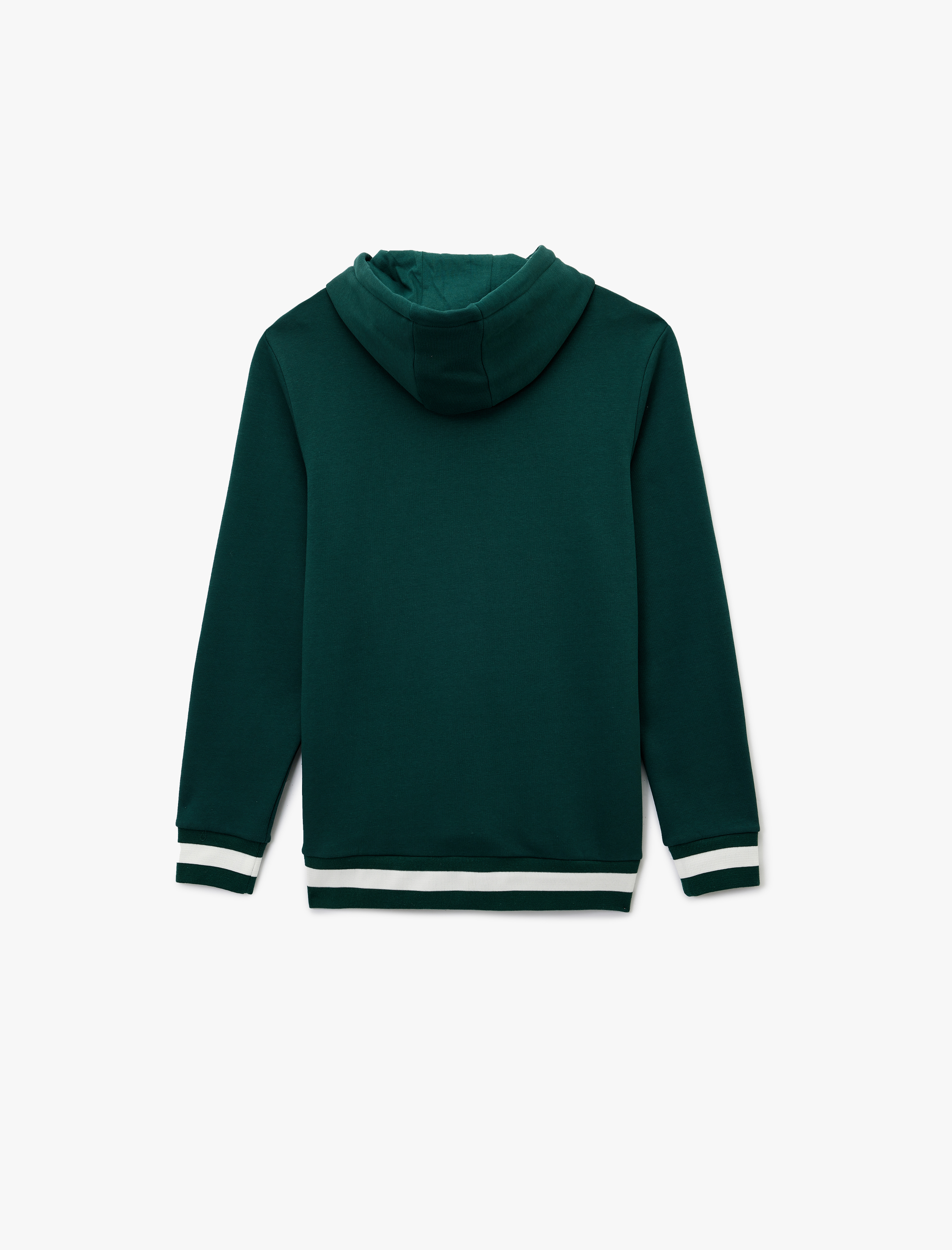 Kapşonlu Uzun Kollu Çizgili Kanguru Cepli Baskılı Sweatshirt