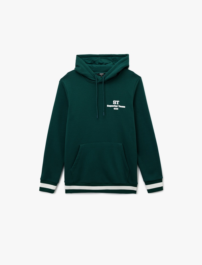  Kapşonlu Uzun Kollu Çizgili Kanguru Cepli Baskılı Sweatshirt