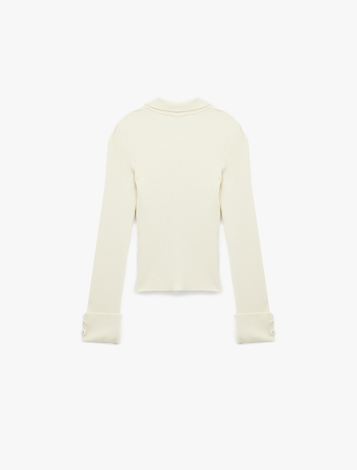  Polo Yaka Viskon Karışımlı Cepli Uzun Kollu Triko Kazak