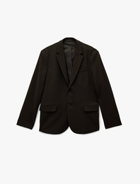 Regular Fit Viskon Karışımlı Kapaklı Cepli Uzun Kollu Mono Yaka Blazer Ceket