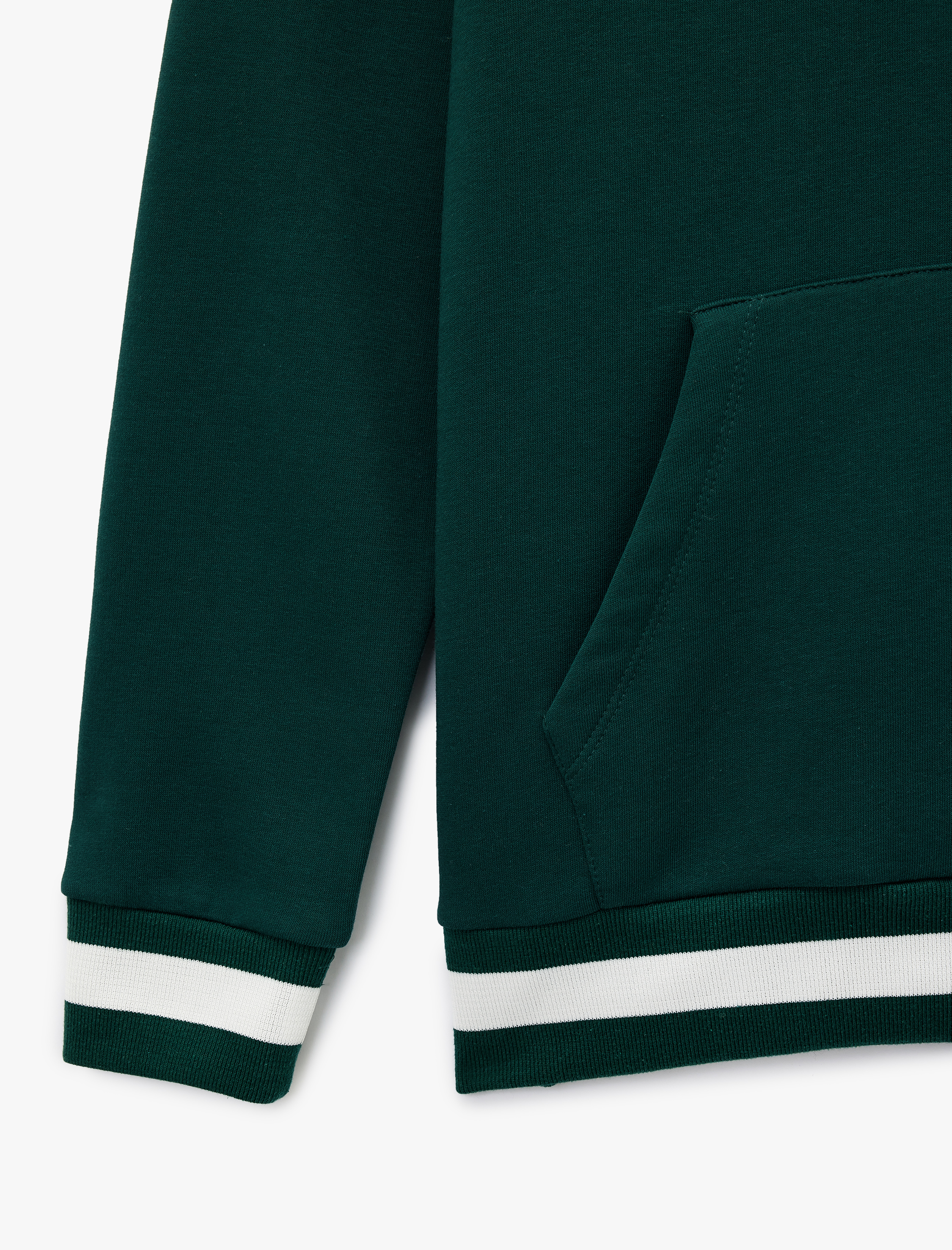 Kapşonlu Uzun Kollu Çizgili Kanguru Cepli Baskılı Sweatshirt